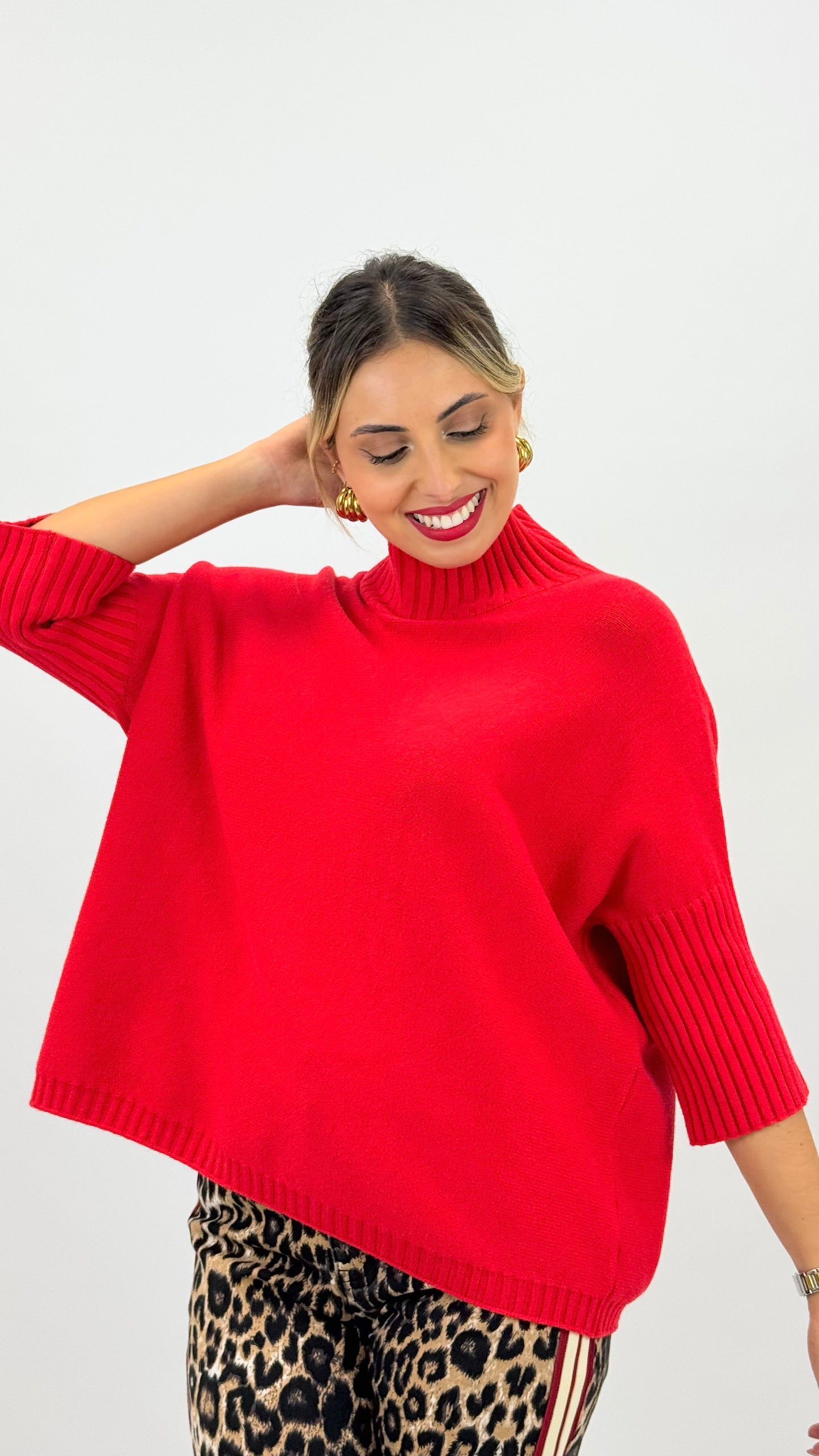 Camisola malha meia-gola vermelha