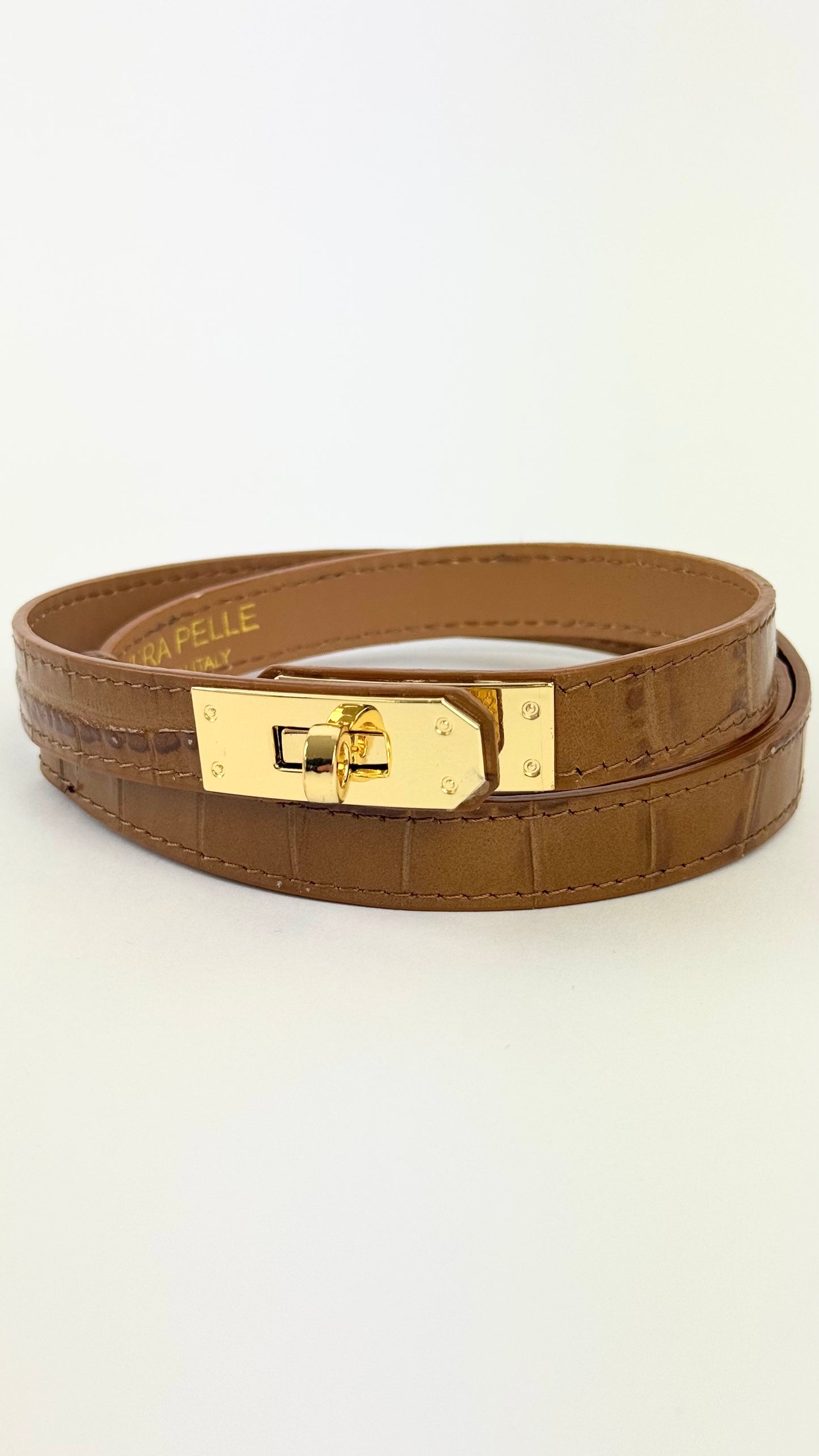 Cinto em pele genuína estilo crocodilo camel
