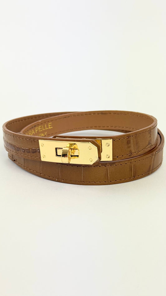 Cinto em pele genuína estilo crocodilo camel