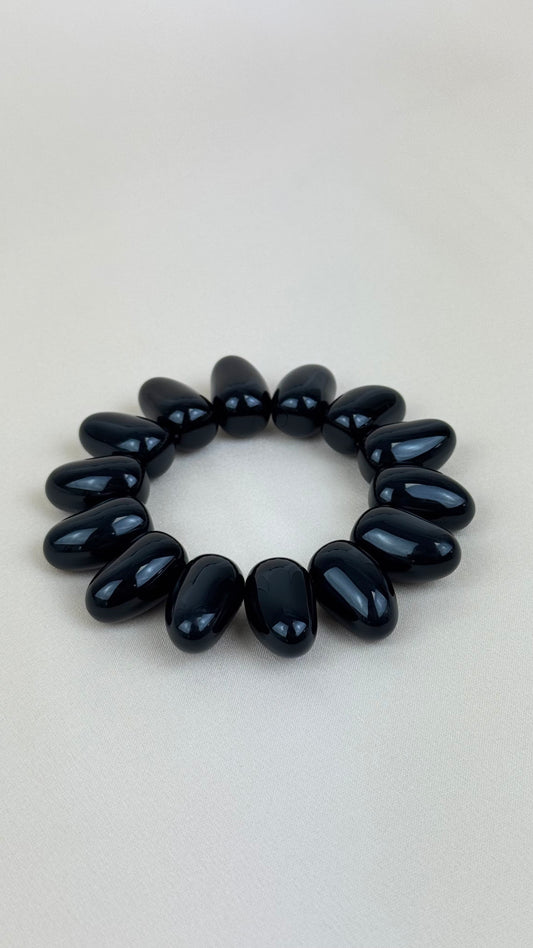 Pulseira elástico peças acrílico preto