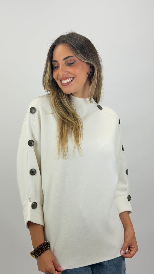Camisola malha manga 3/4 com botões pérola