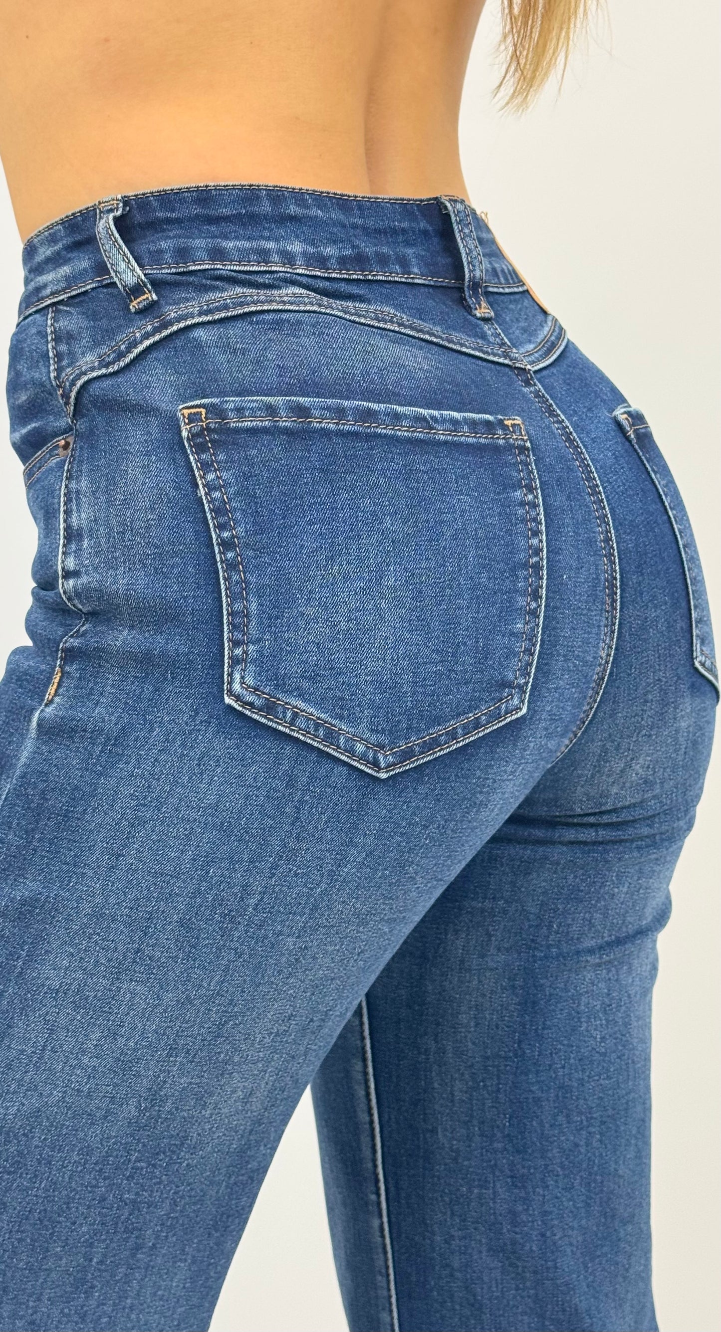 Calças wide-leg elásticas ganga azul-escura