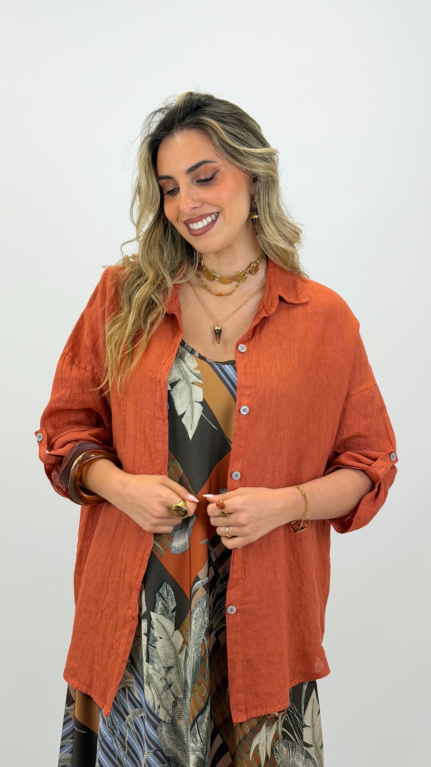 Camisa linho telha