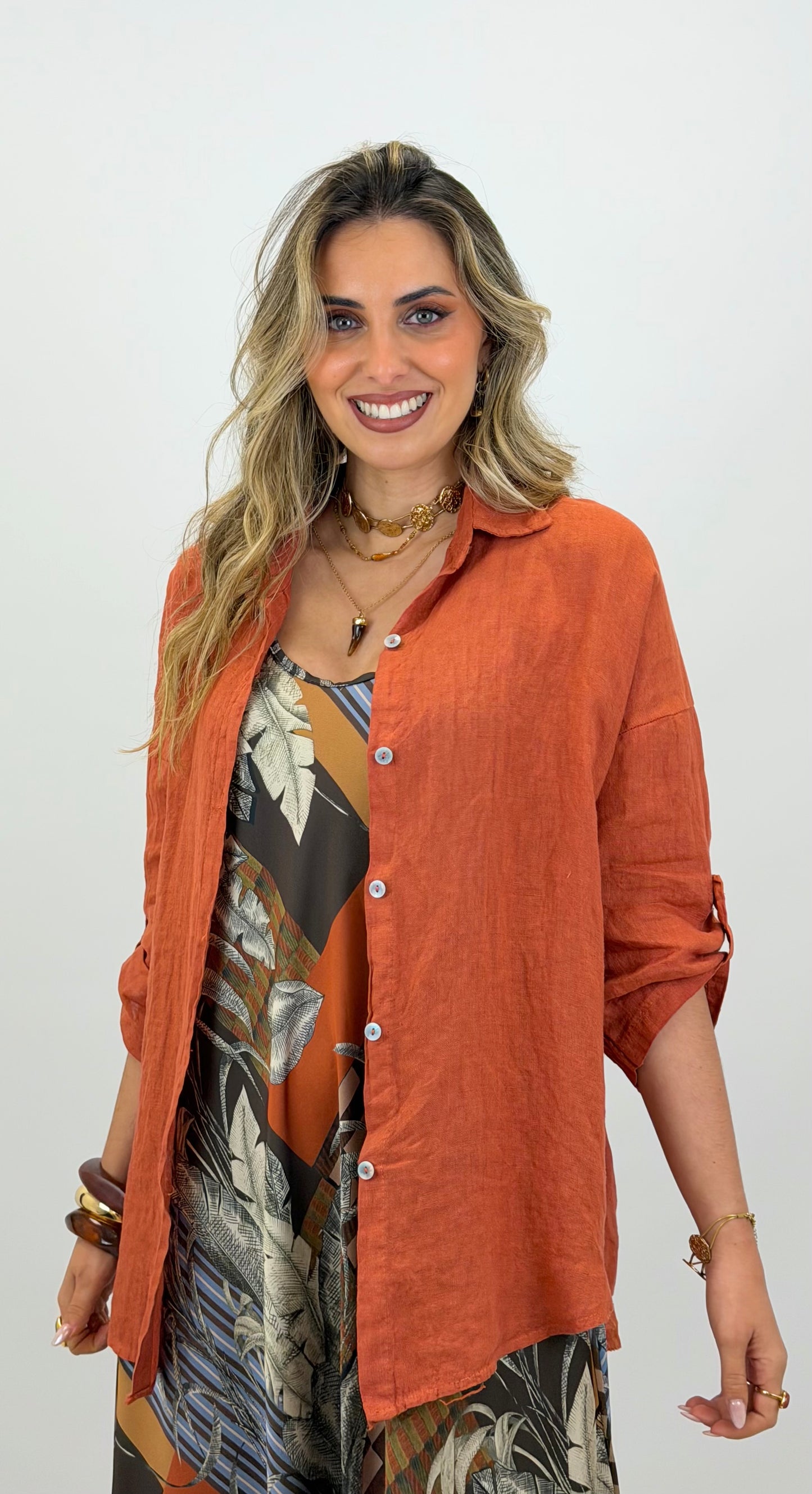 Camisa linho telha