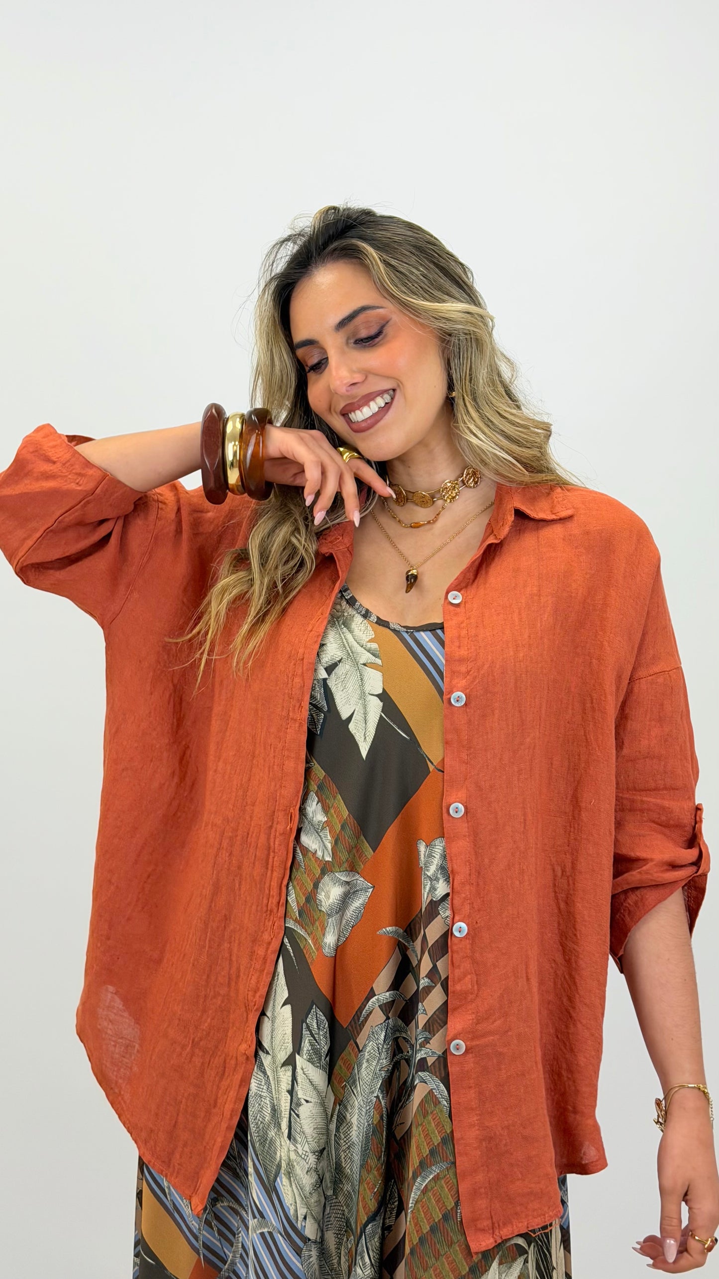 Camisa linho telha