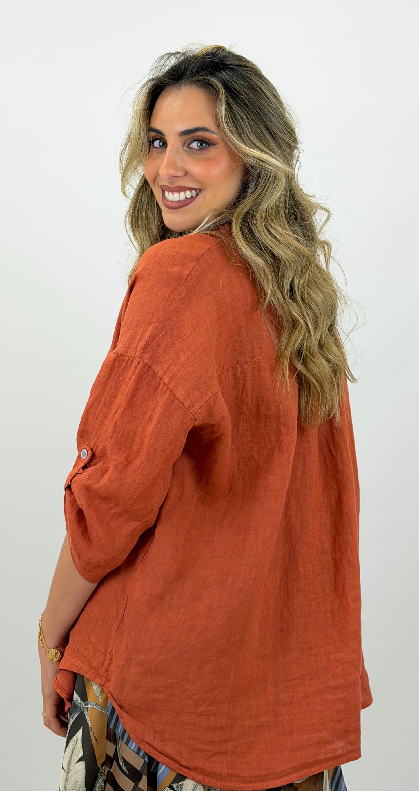 Camisa linho telha