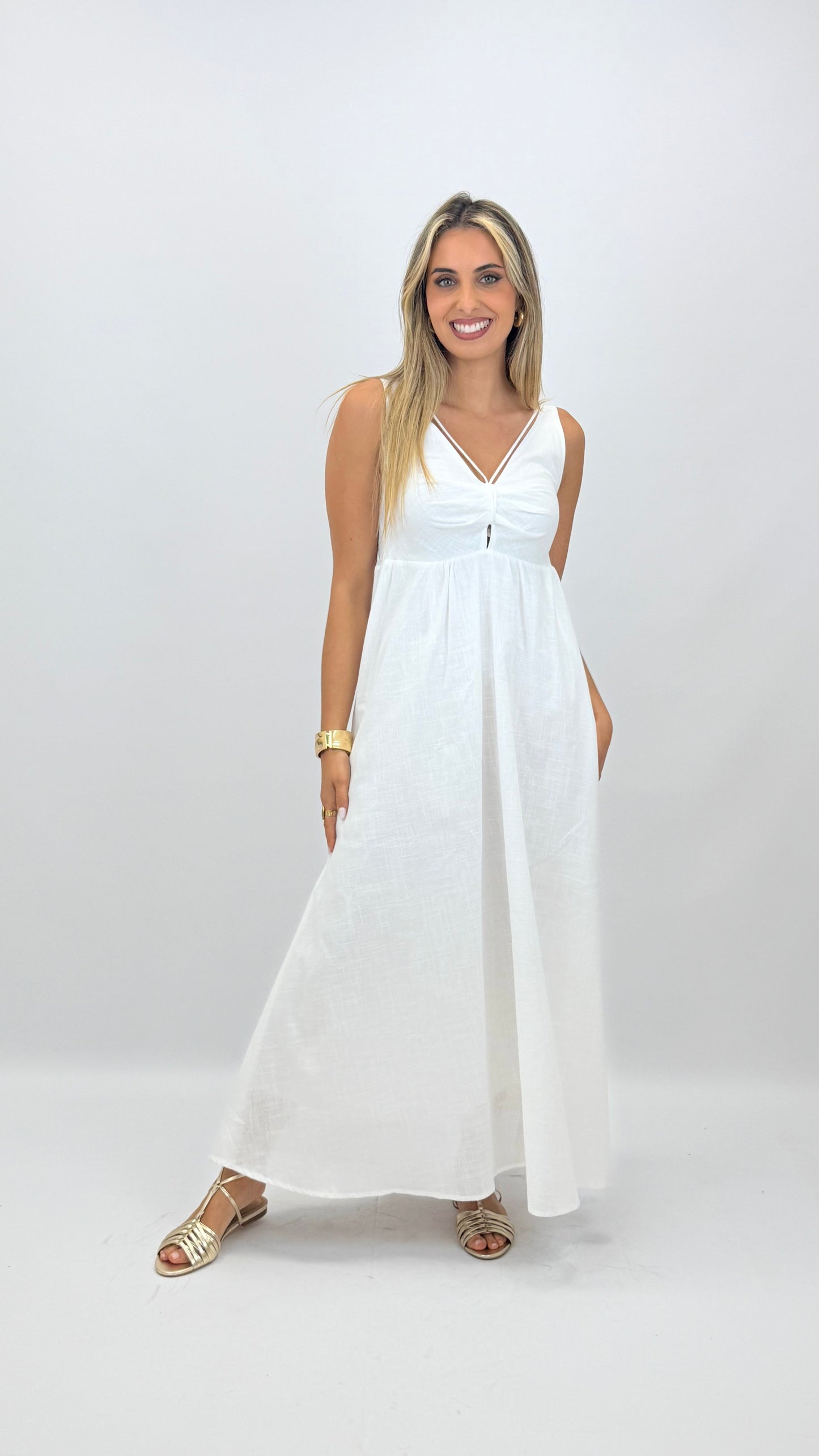 Vestido comprido com alças finas branco