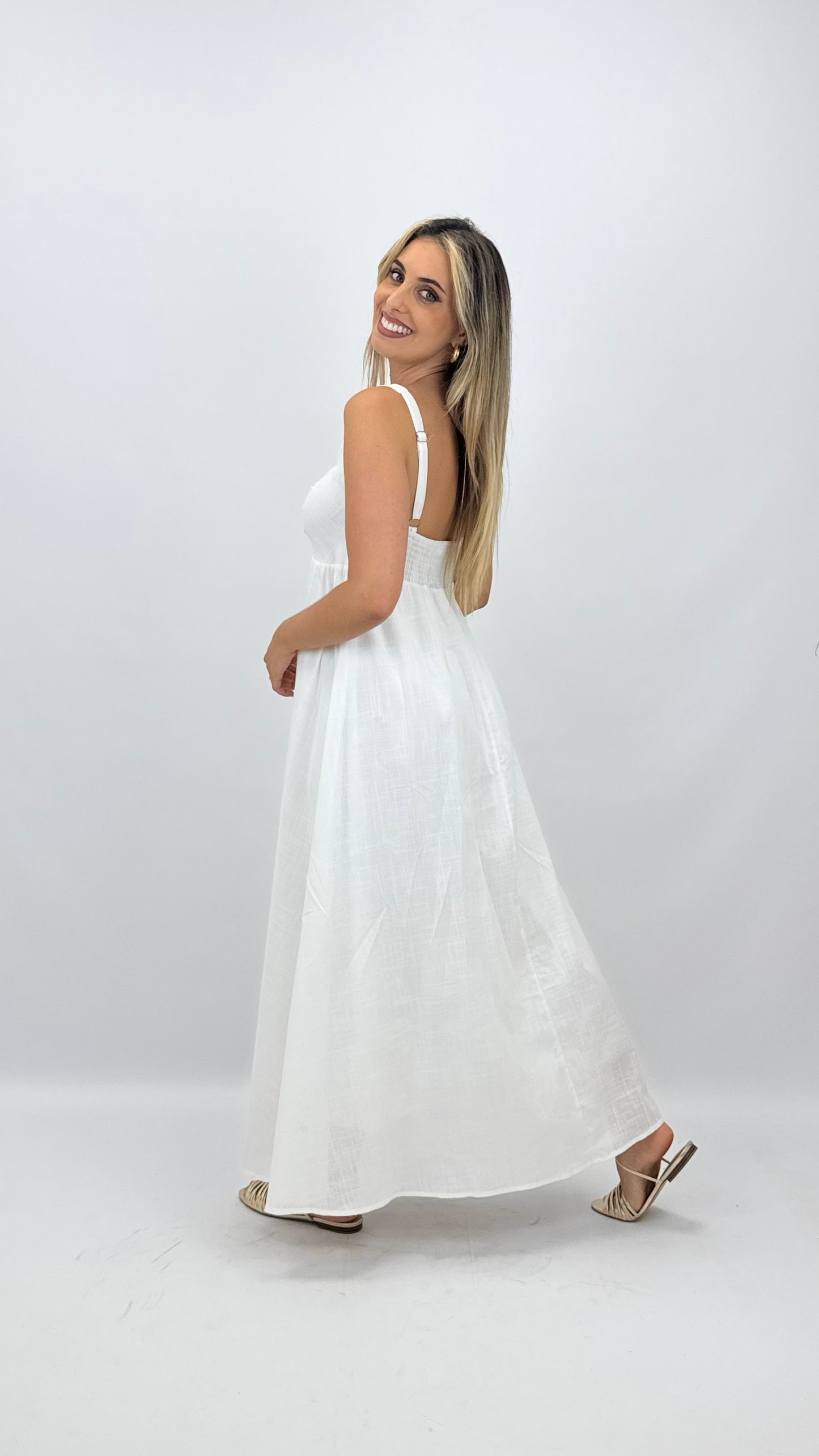 Vestido comprido com alças finas branco