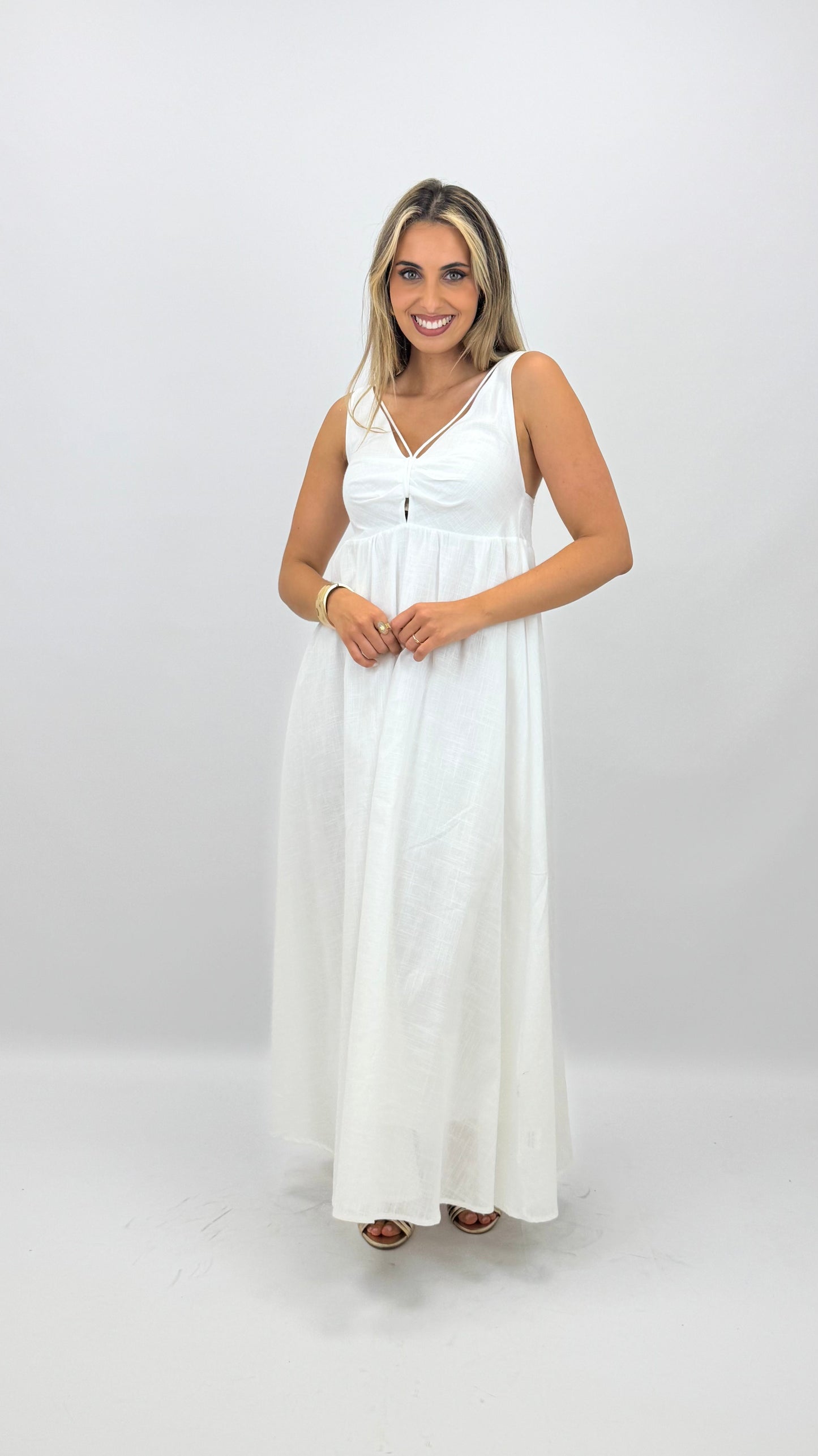 Vestido comprido com alças finas branco
