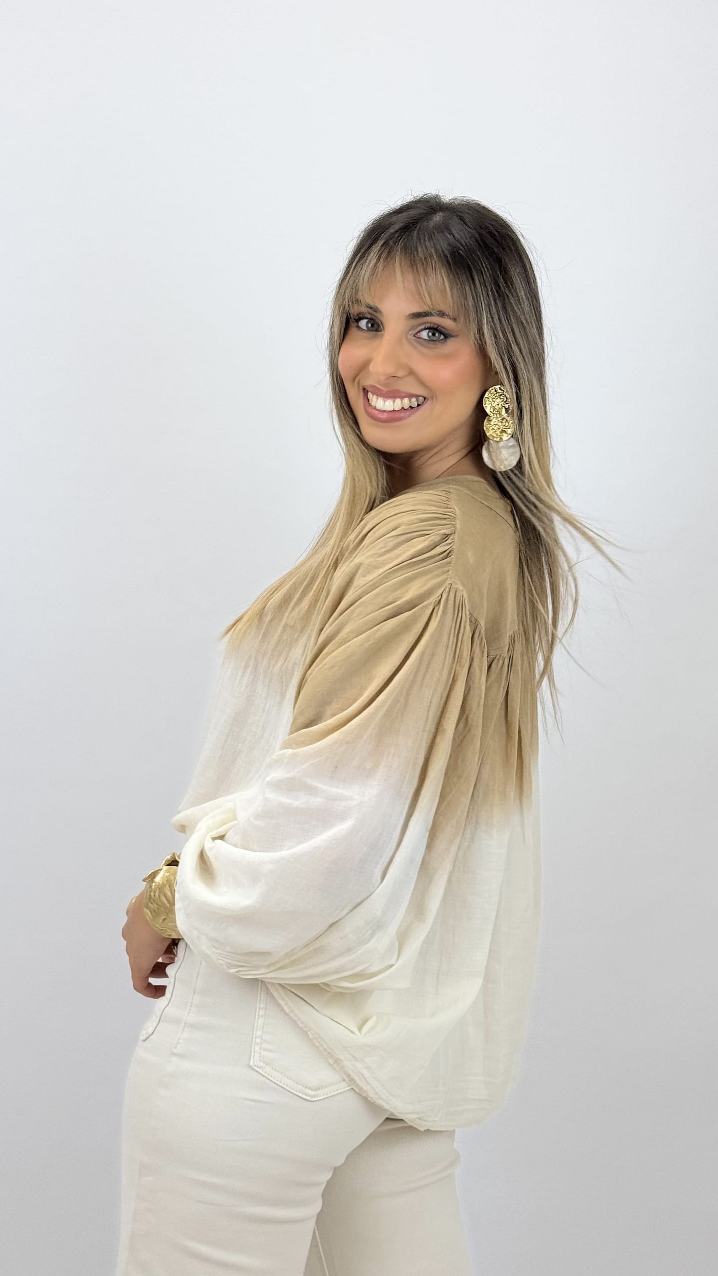 Blusa algodão em degradé tons bege