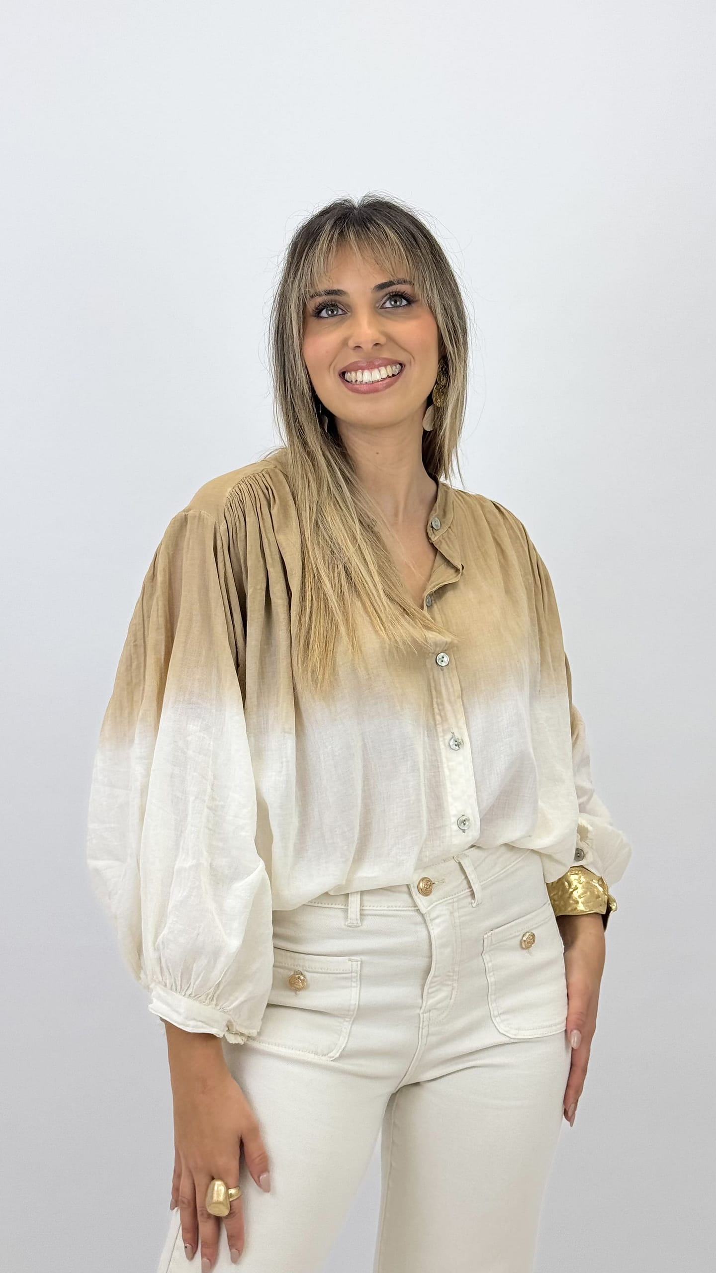Blusa algodão em degradé tons bege