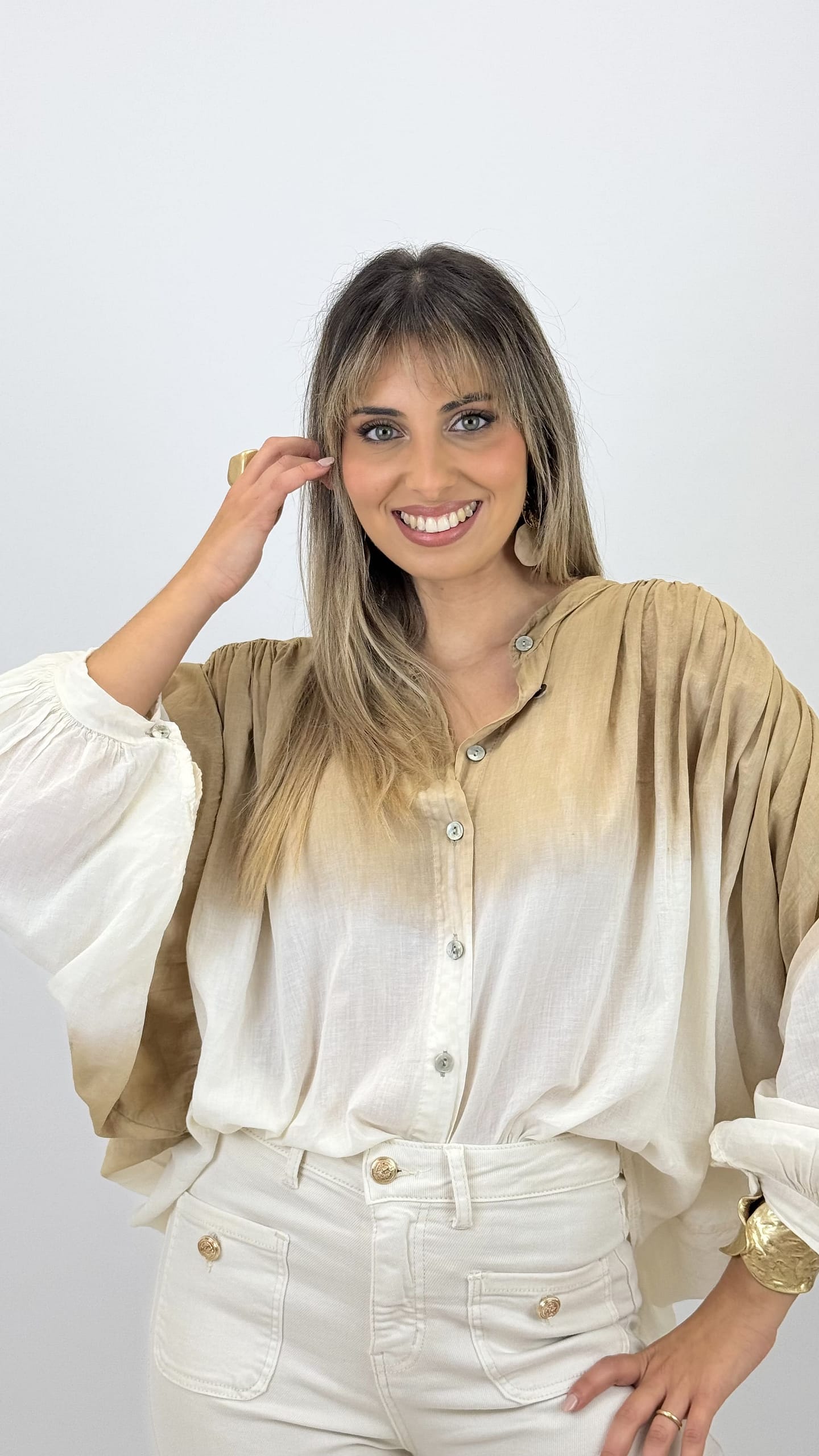 Blusa algodão em degradé tons bege