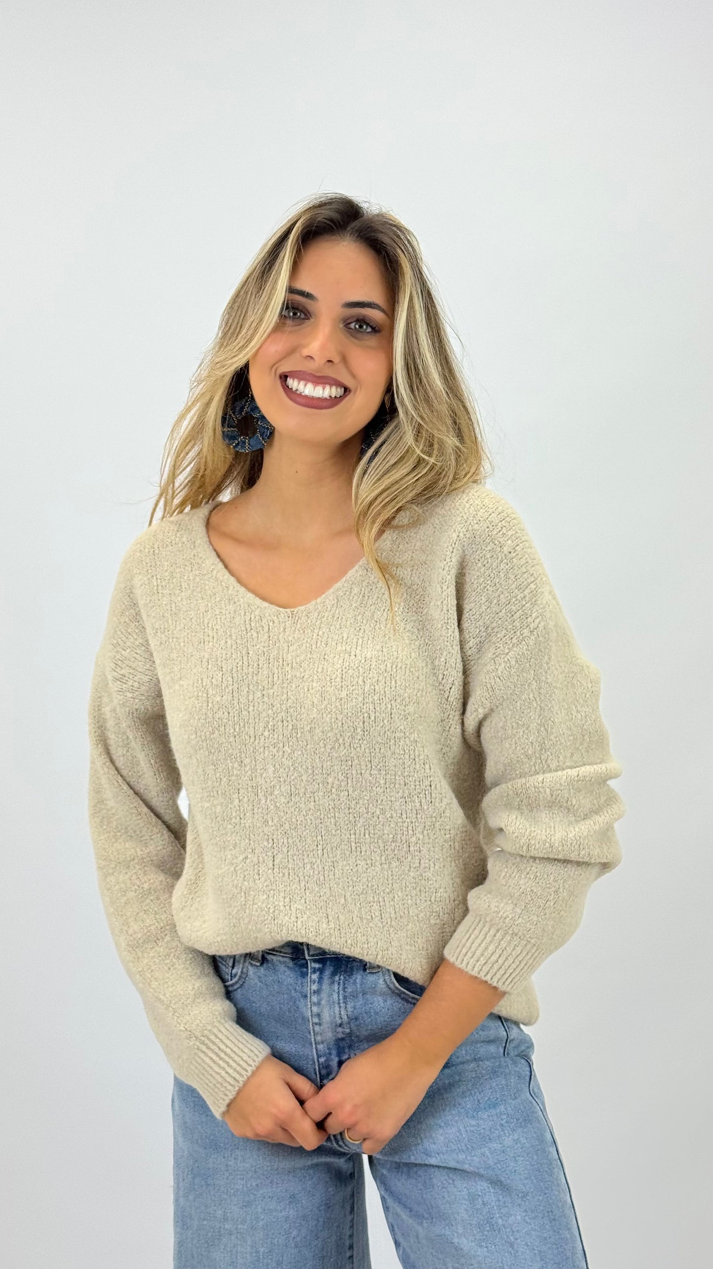 Camisola malha fofa bege