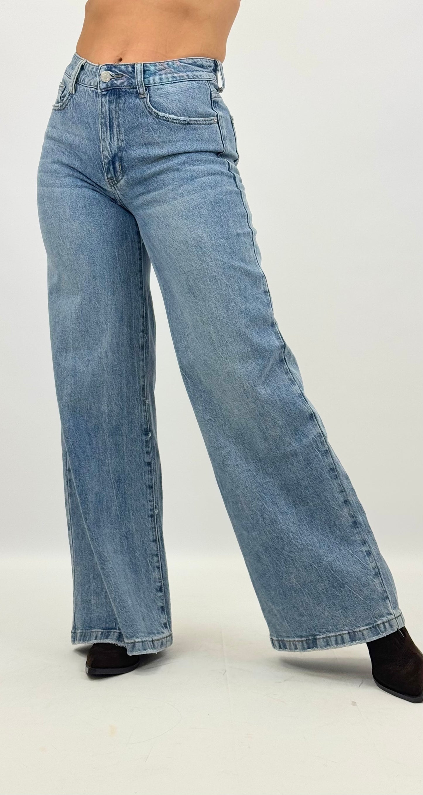 Calças wide-leg ganga média efeito push-up