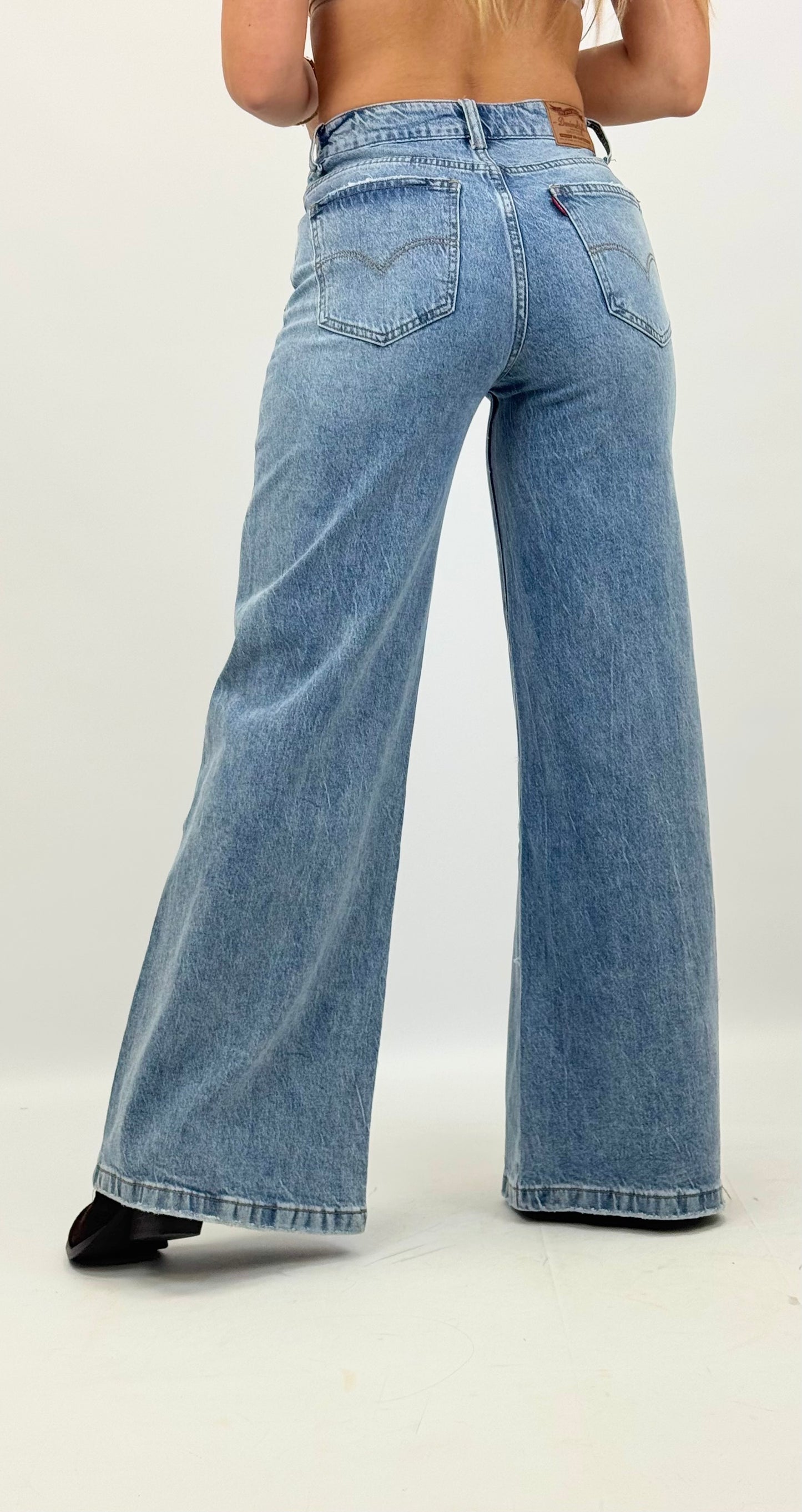 Calças wide-leg ganga média efeito push-up