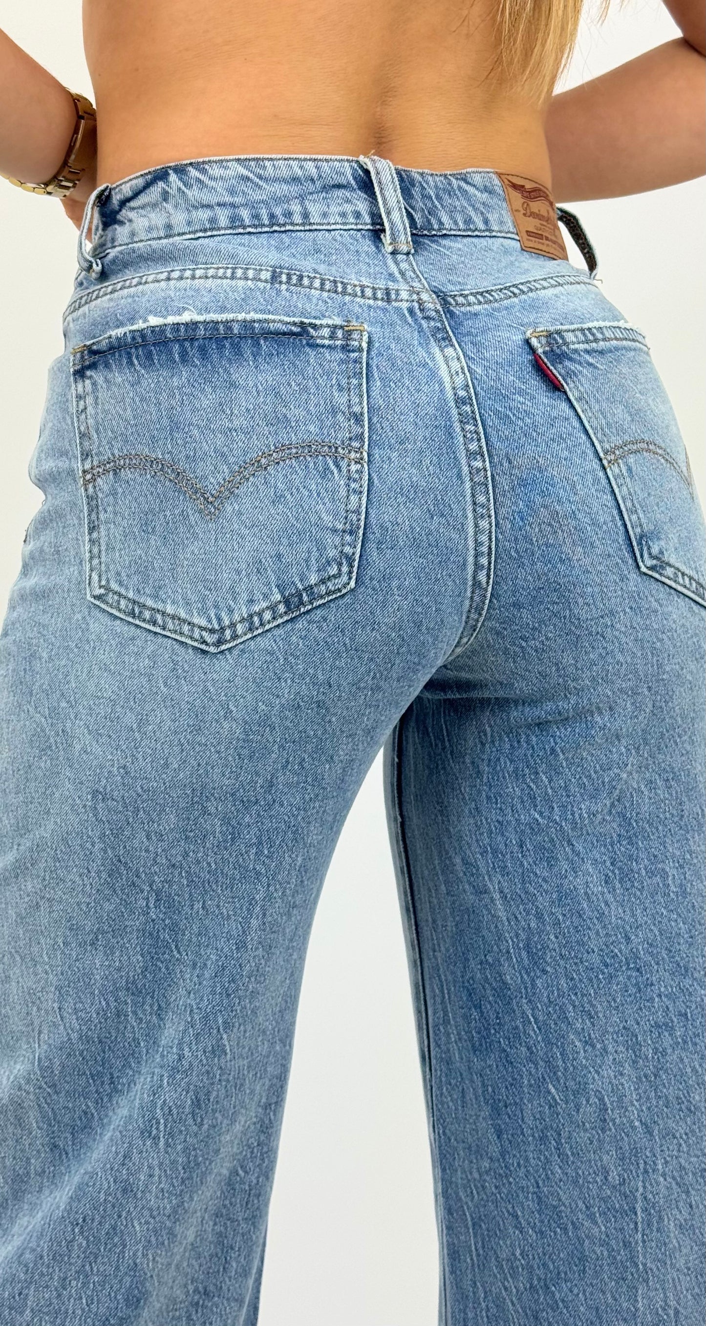 Calças wide-leg ganga média efeito push-up