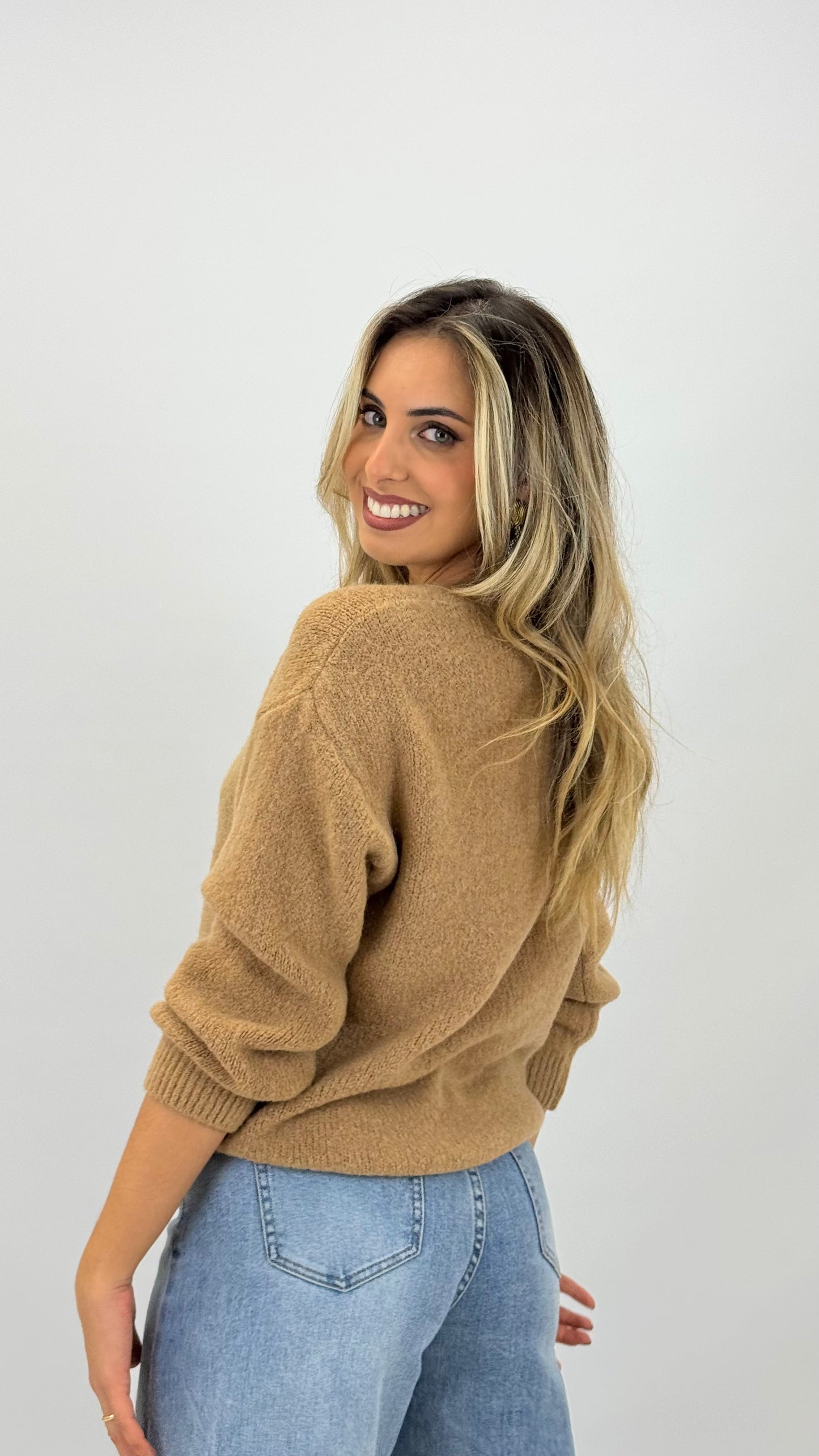 Camisola malha fofa camel