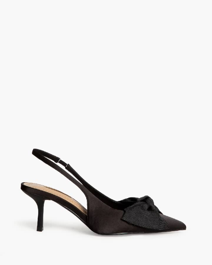 Sapato tacão stilleto cetim laço preto