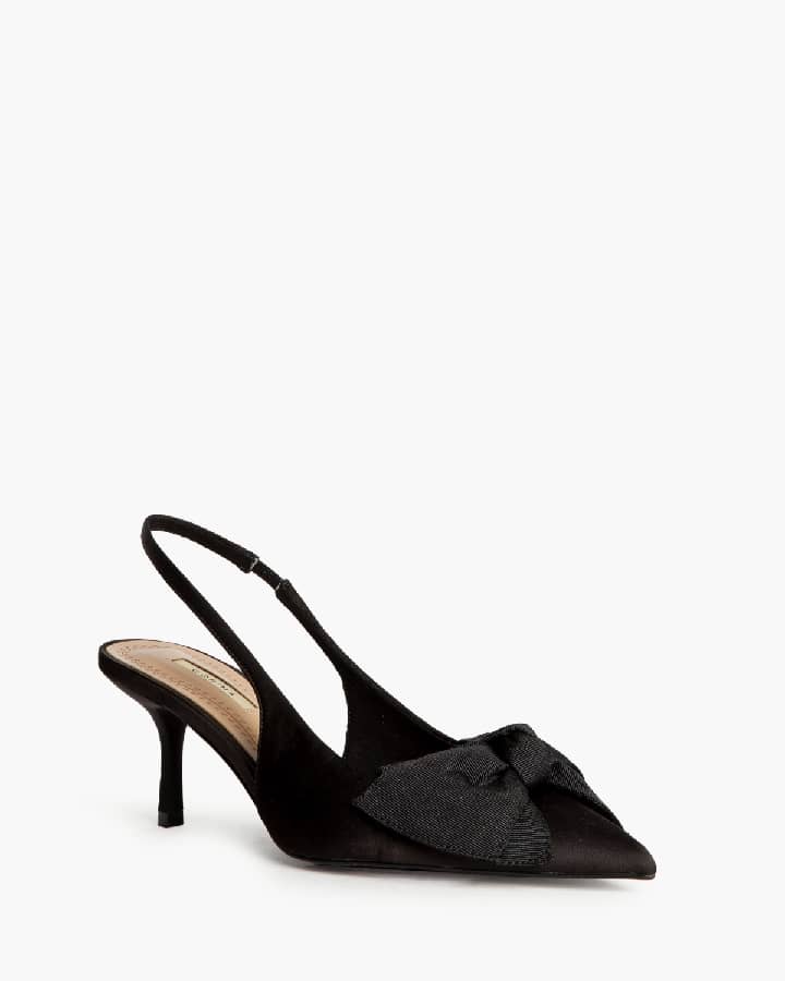 Sapato tacão stilleto cetim laço preto