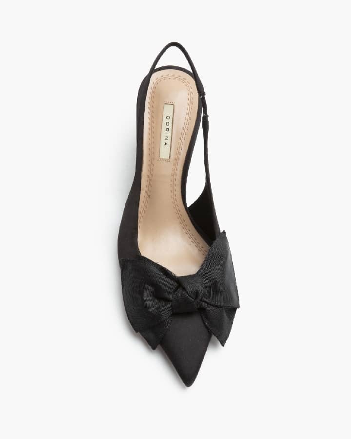 Sapato tacão stilleto cetim laço preto