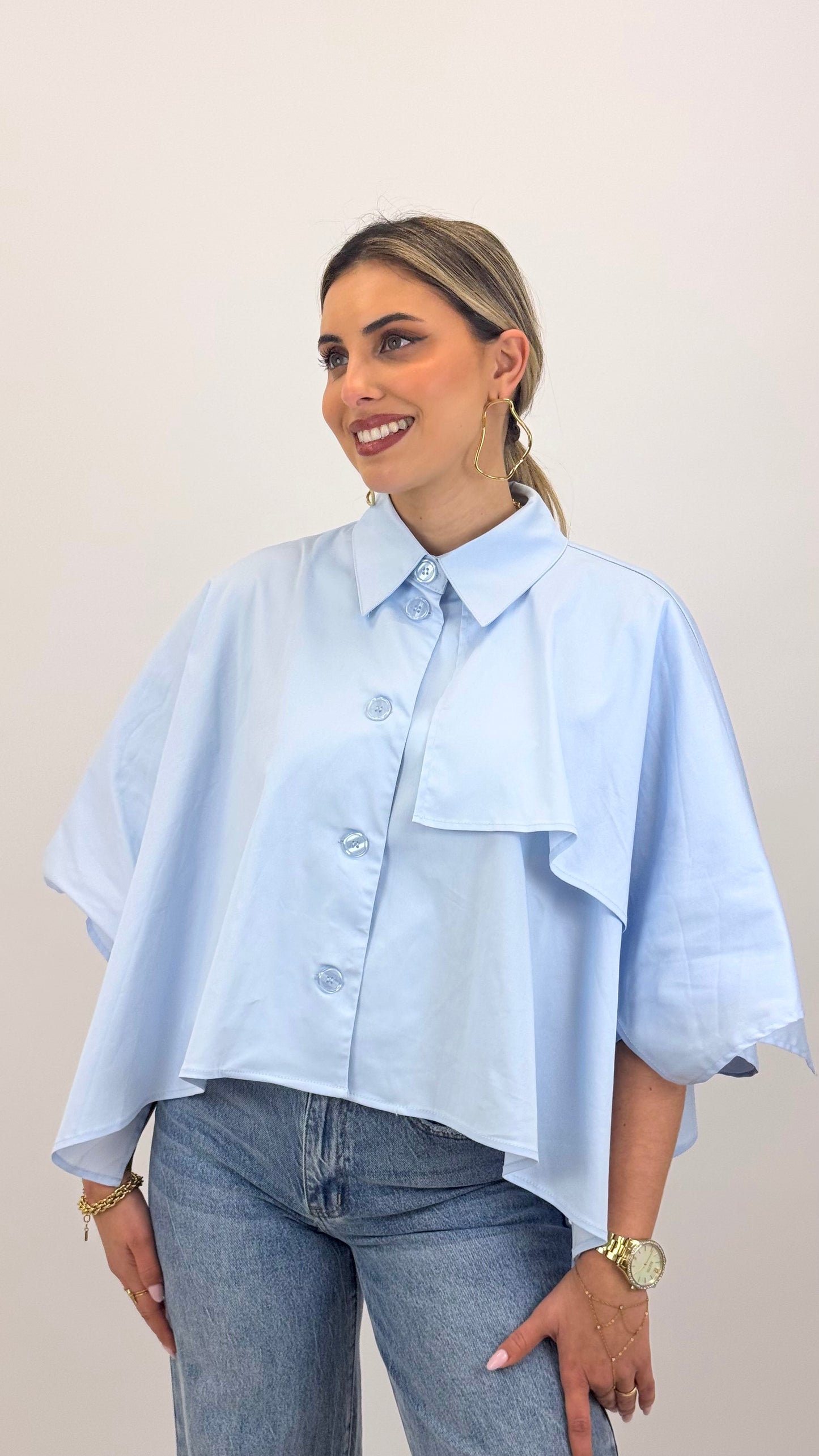 Blusa larga azul-bebé