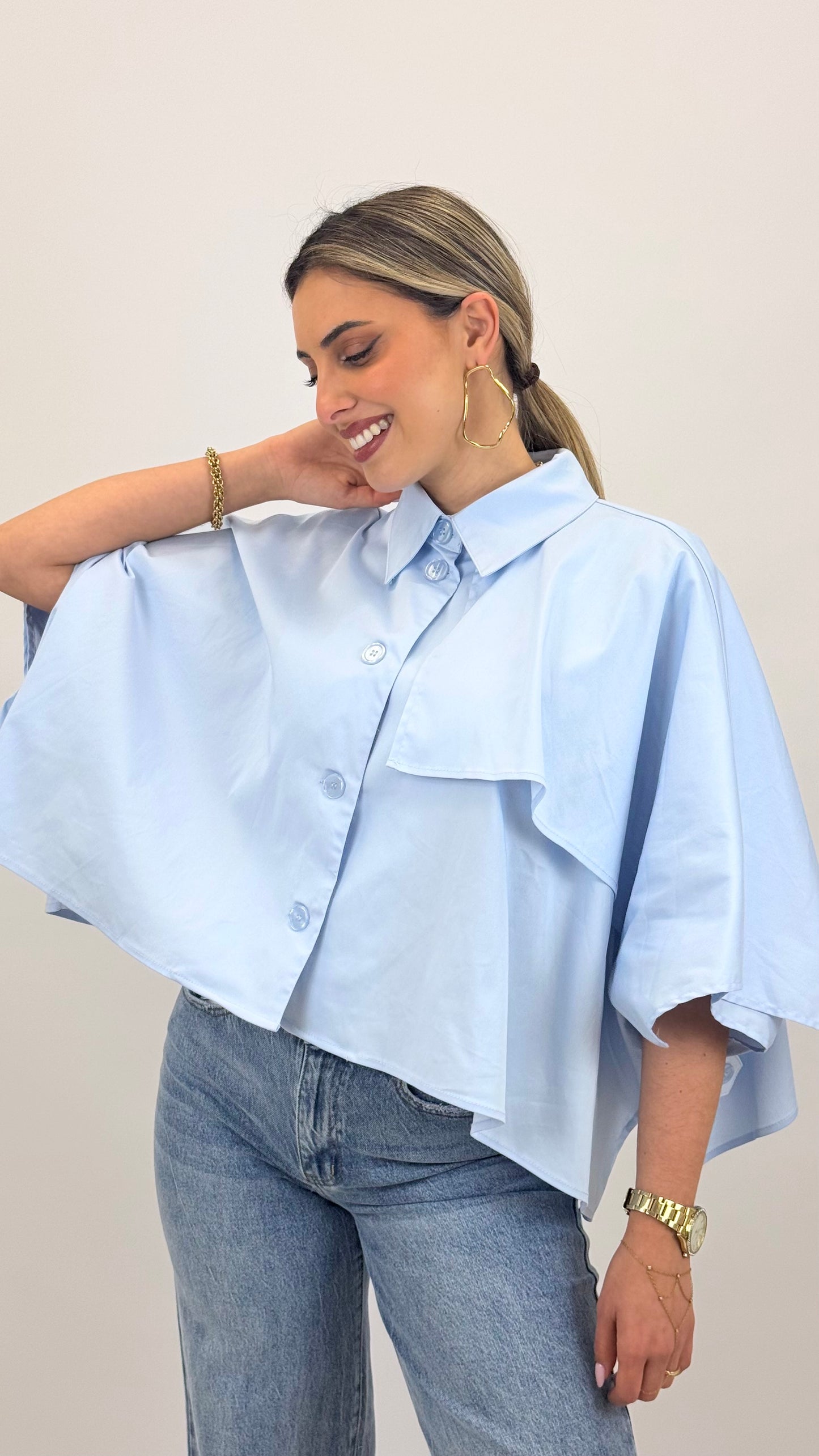 Blusa larga azul-bebé