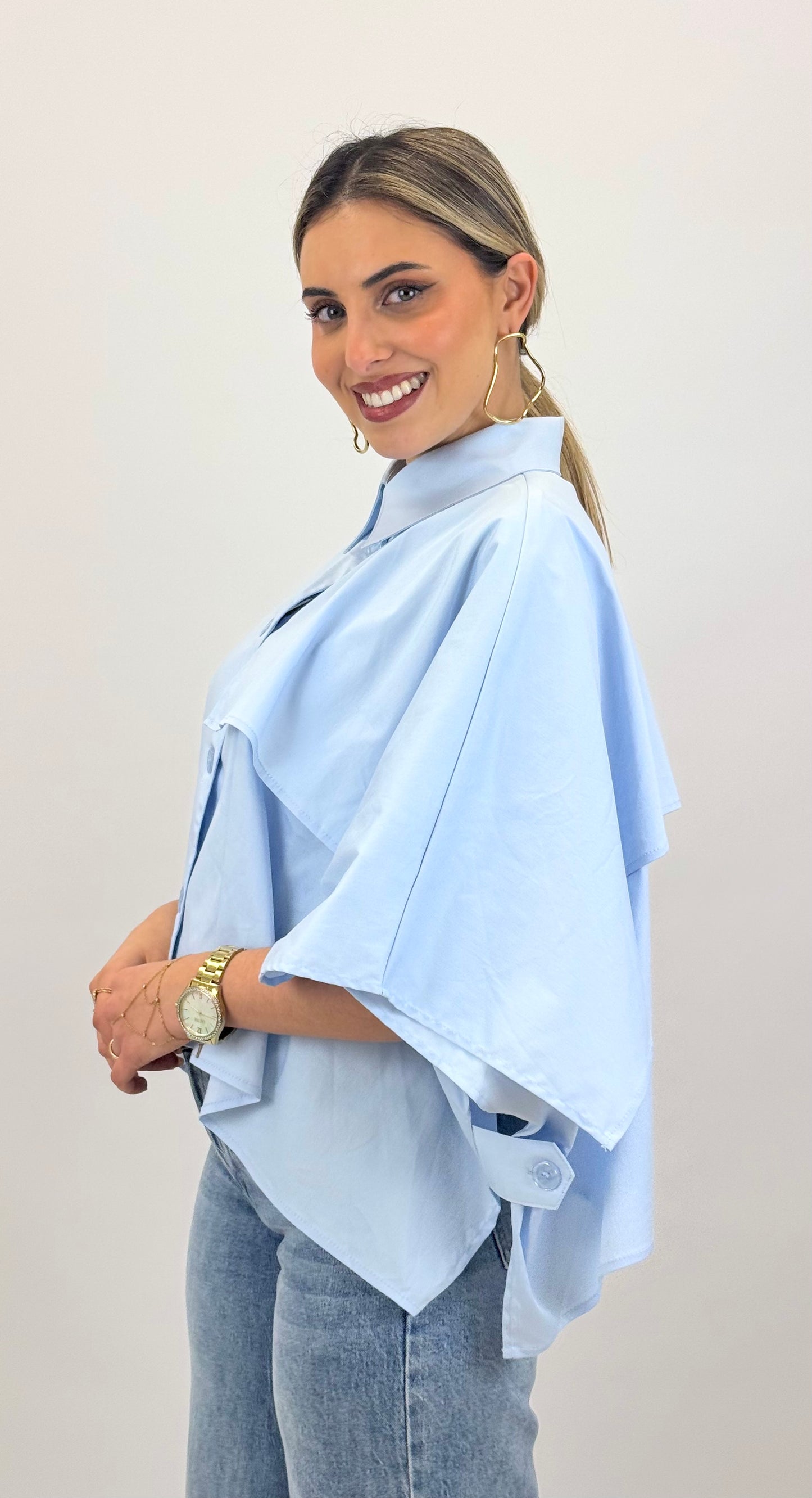 Blusa larga azul-bebé