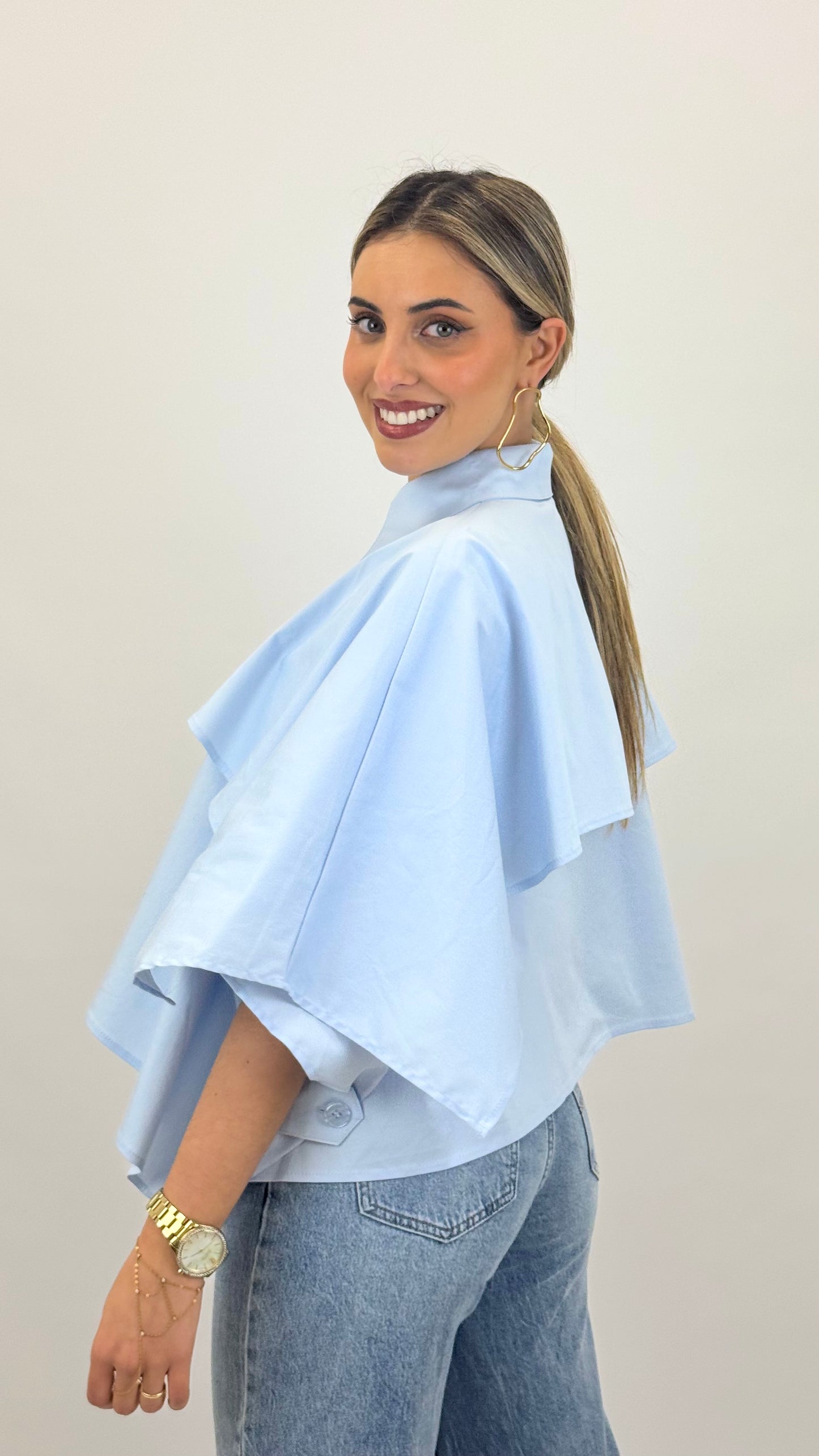 Blusa larga azul-bebé