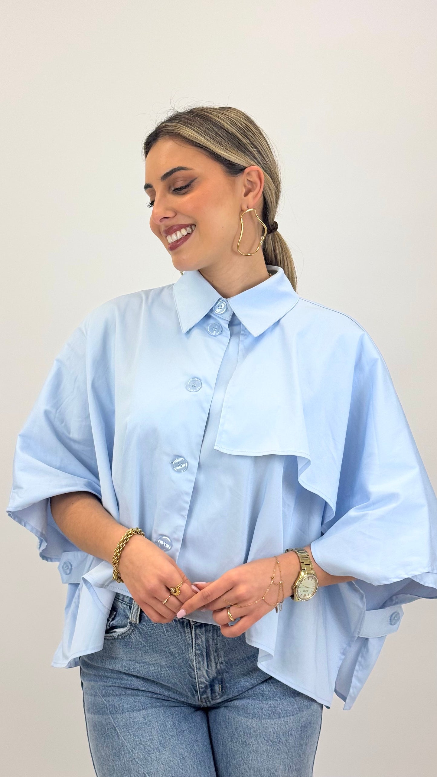 Blusa larga azul-bebé