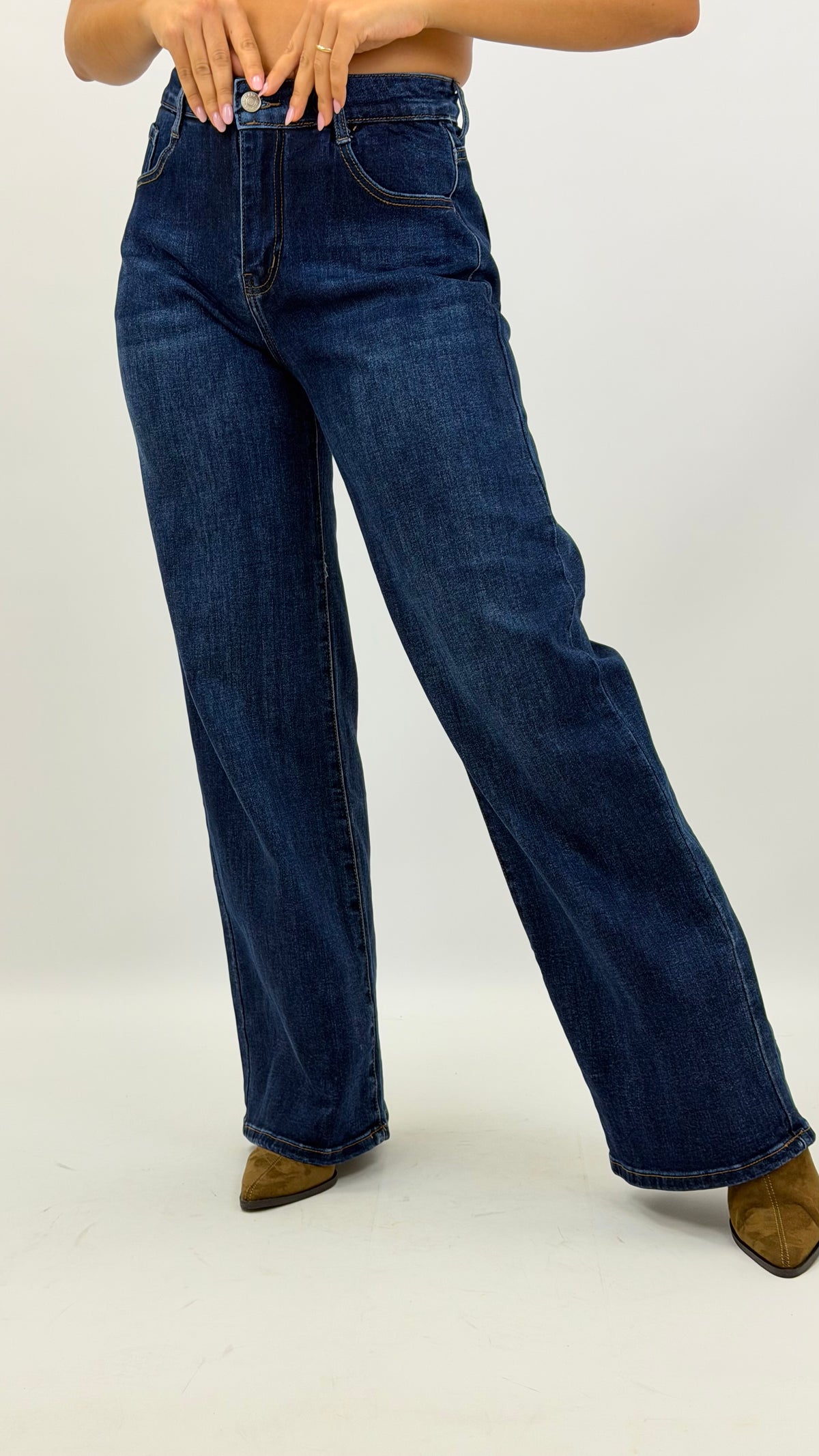 Calça ganga wide-leg modeladora cintura