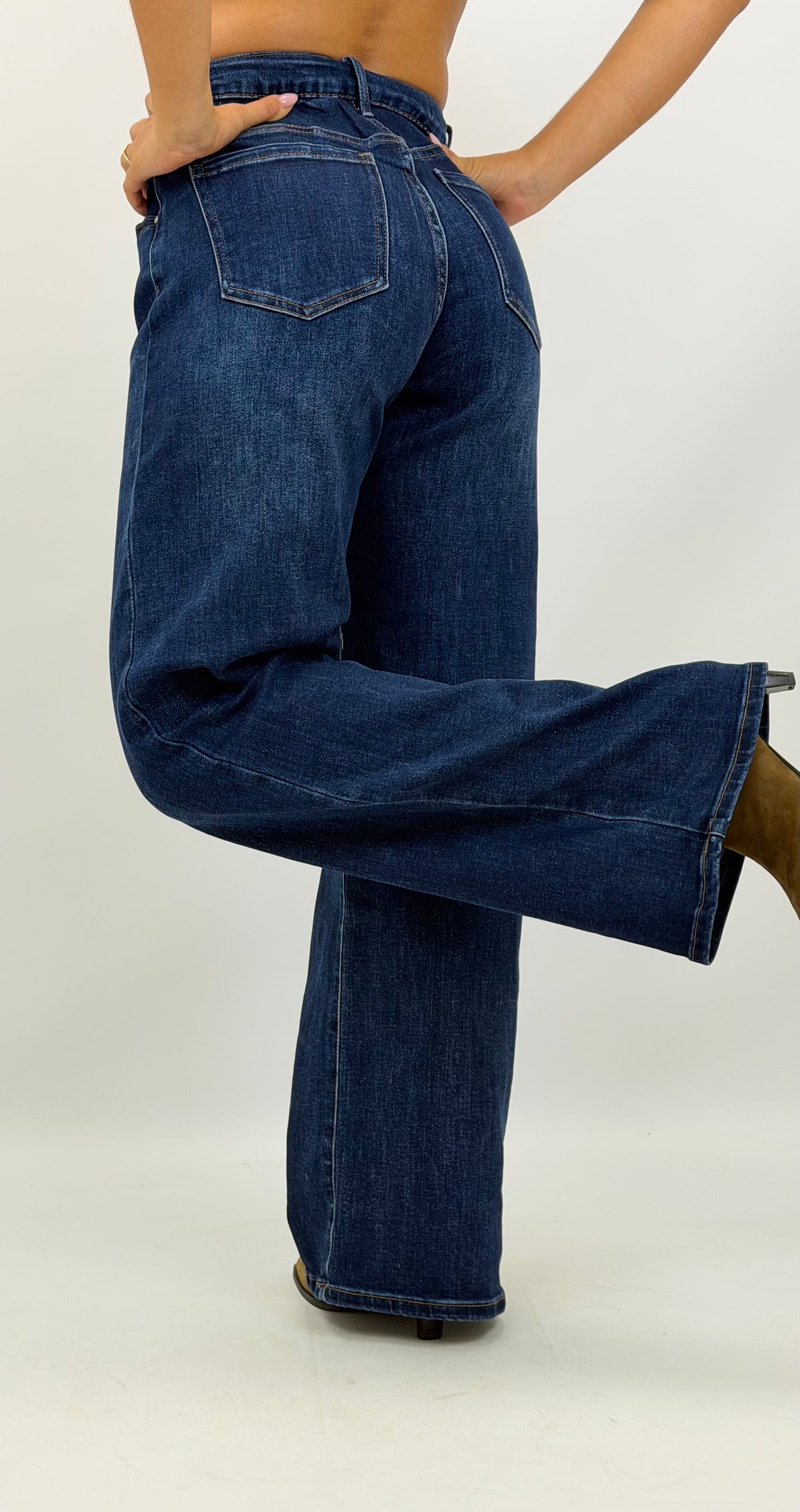 Calça ganga wide-leg modeladora cintura