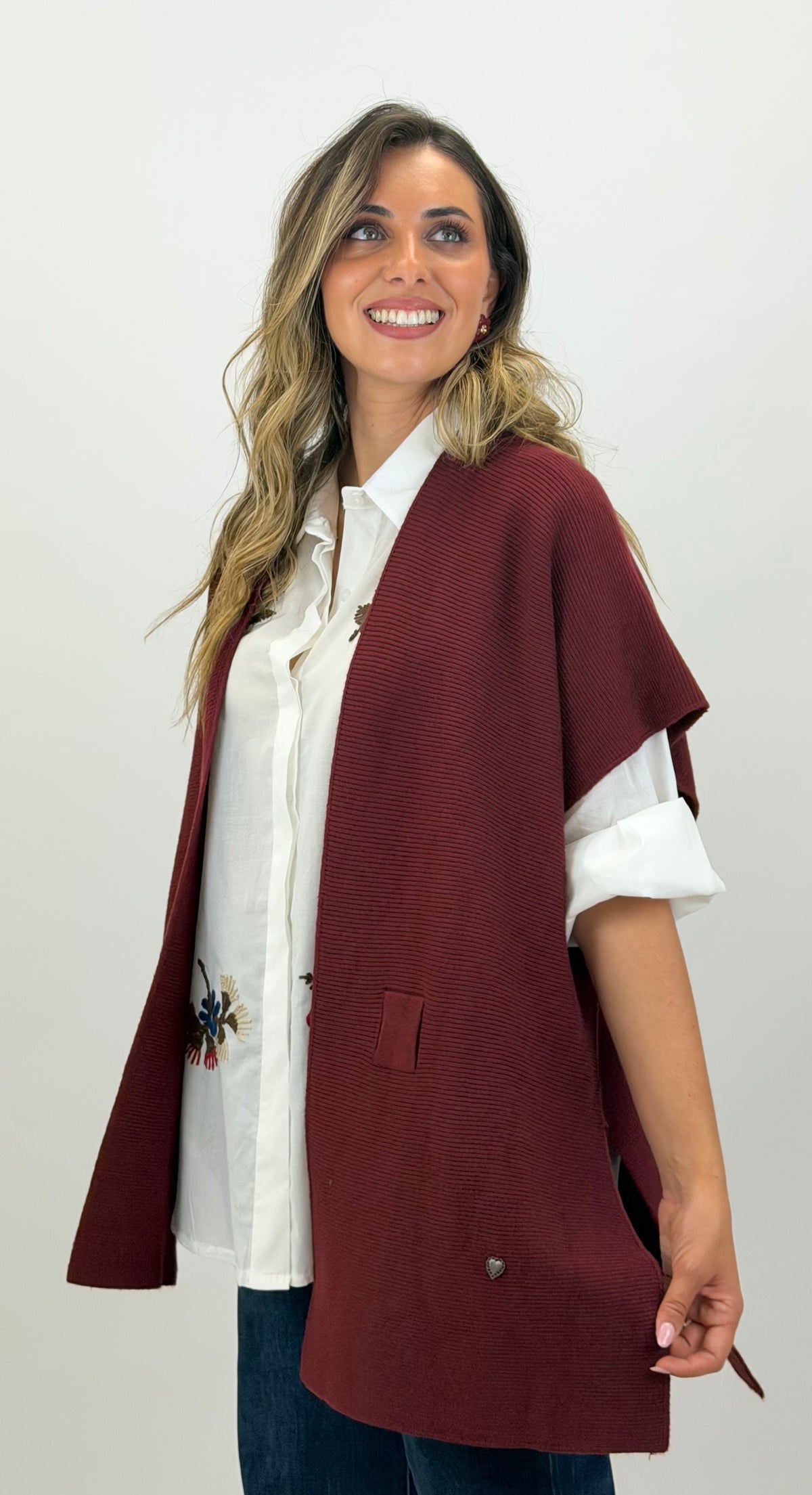 Capa/poncho malha bordeaux