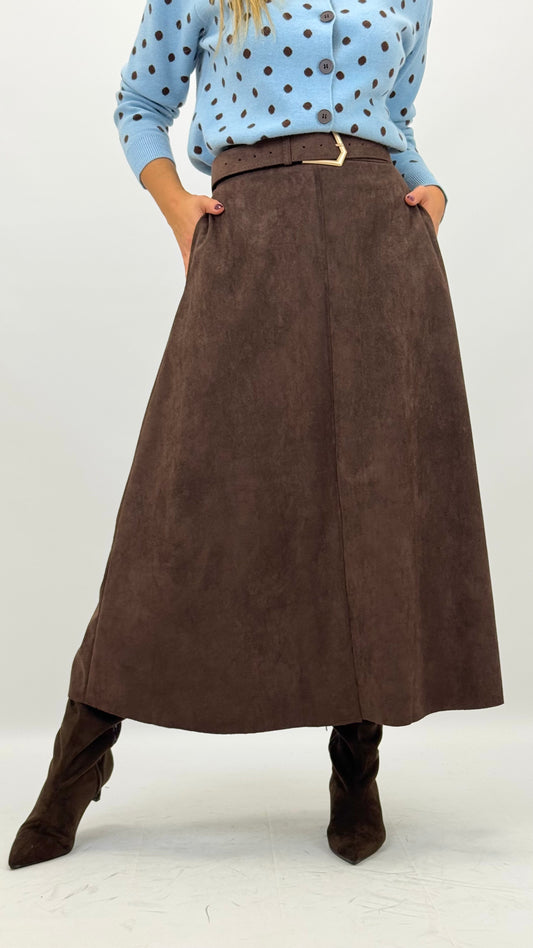 Saia de camurça castanha