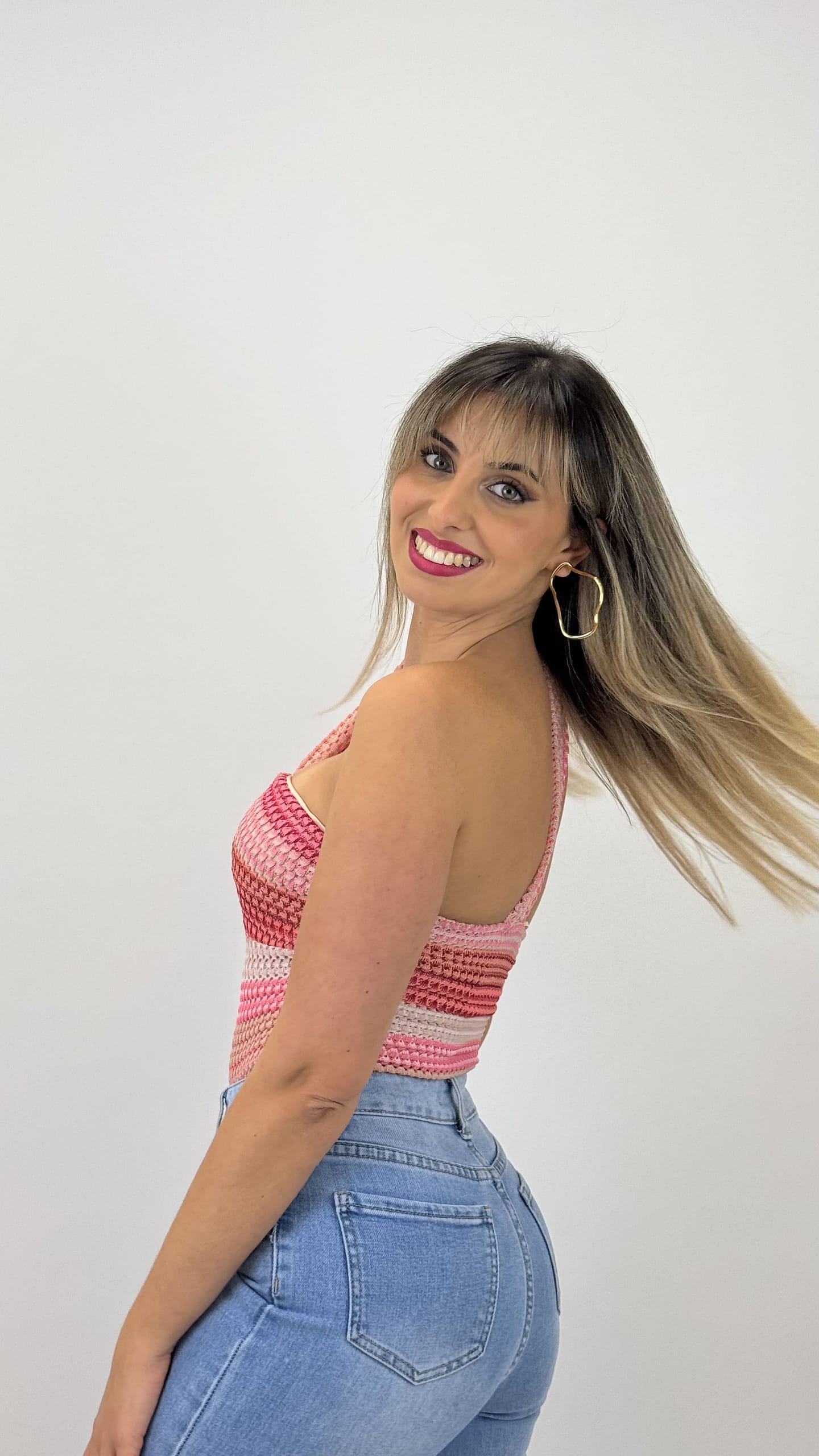 Body de malha mesclada tons rosa