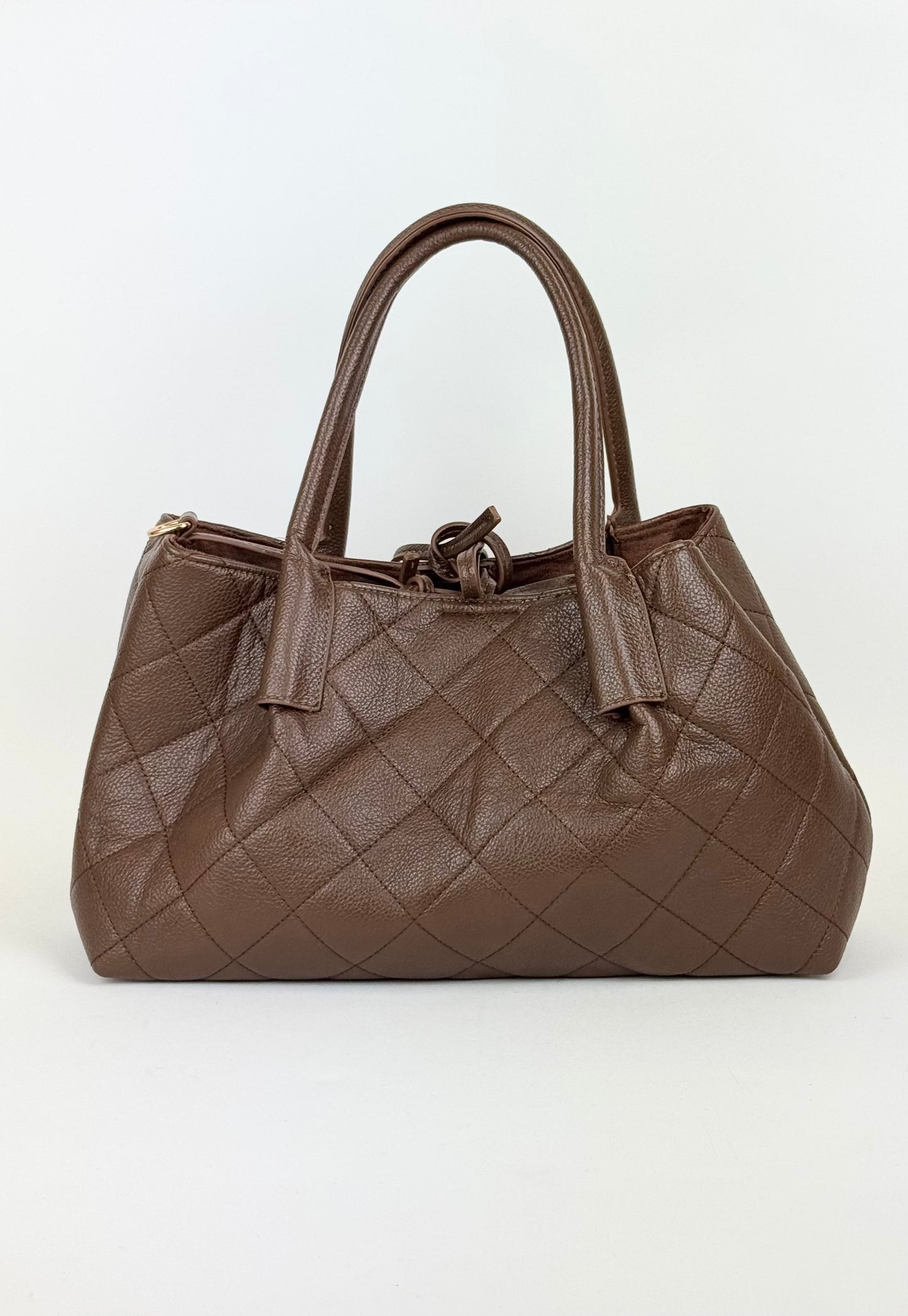 Carteira eco-pele castanho efeito acolchoado