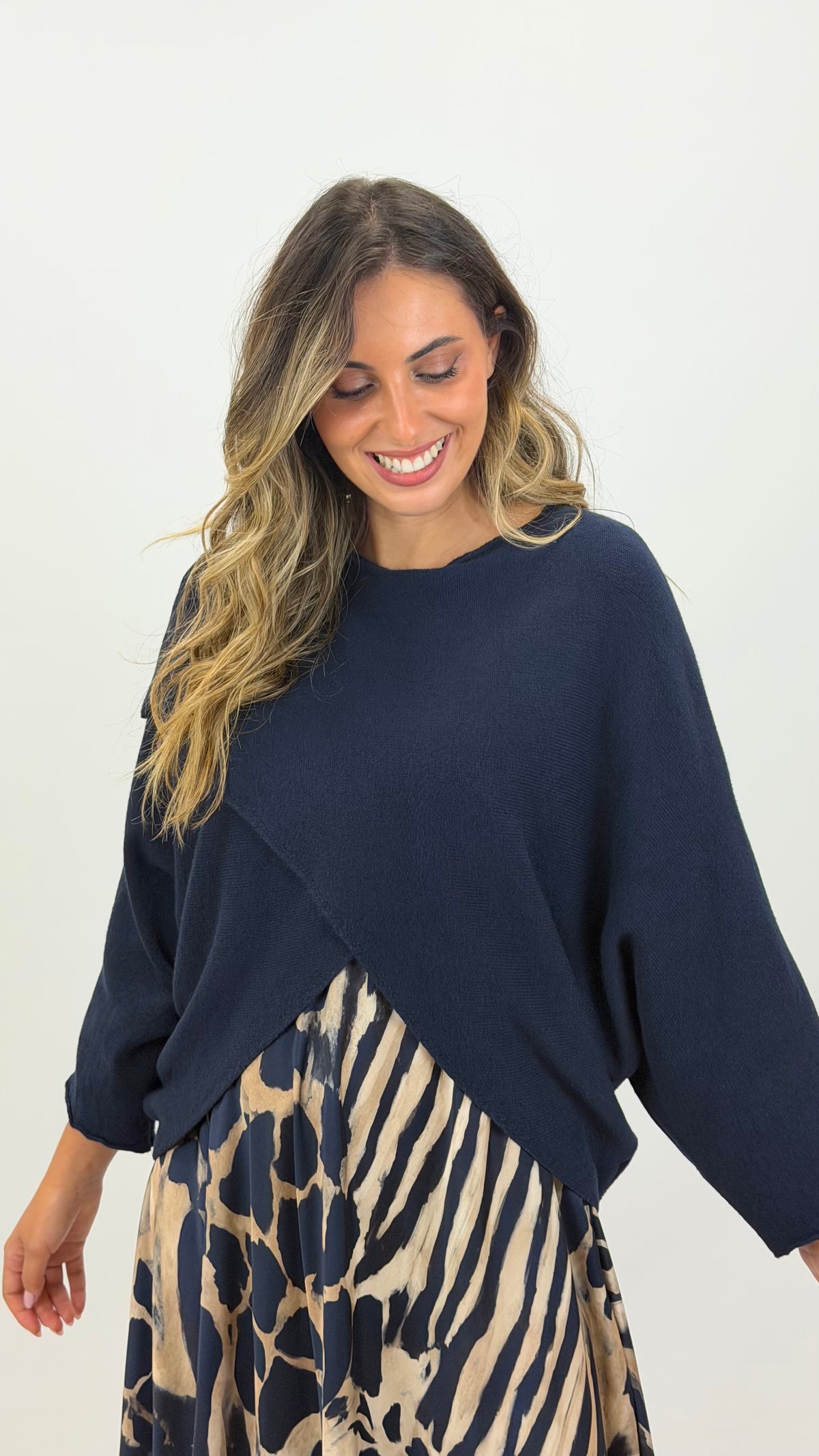 Camisola/poncho malha azul-marinho
