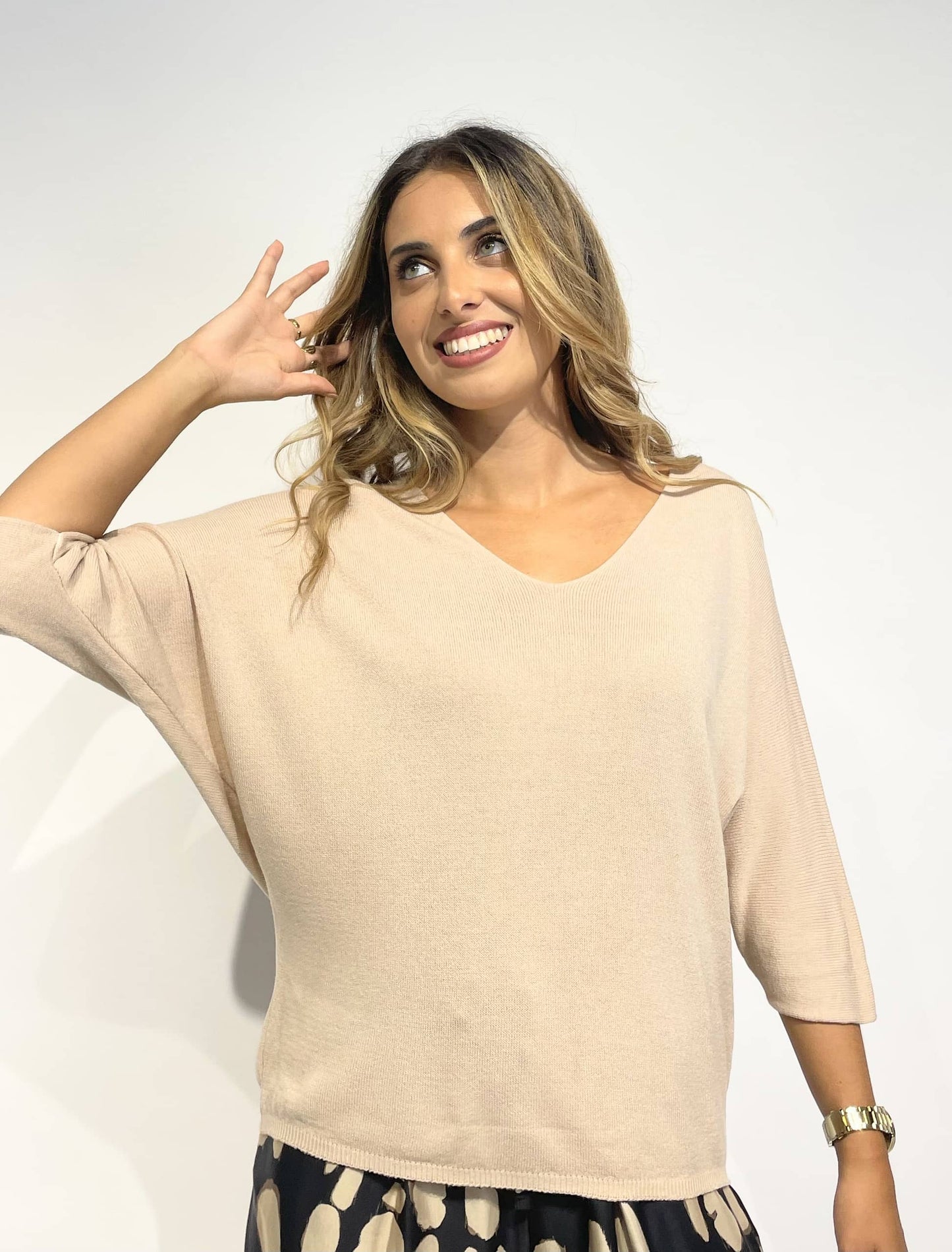 Camisola malha básica creme