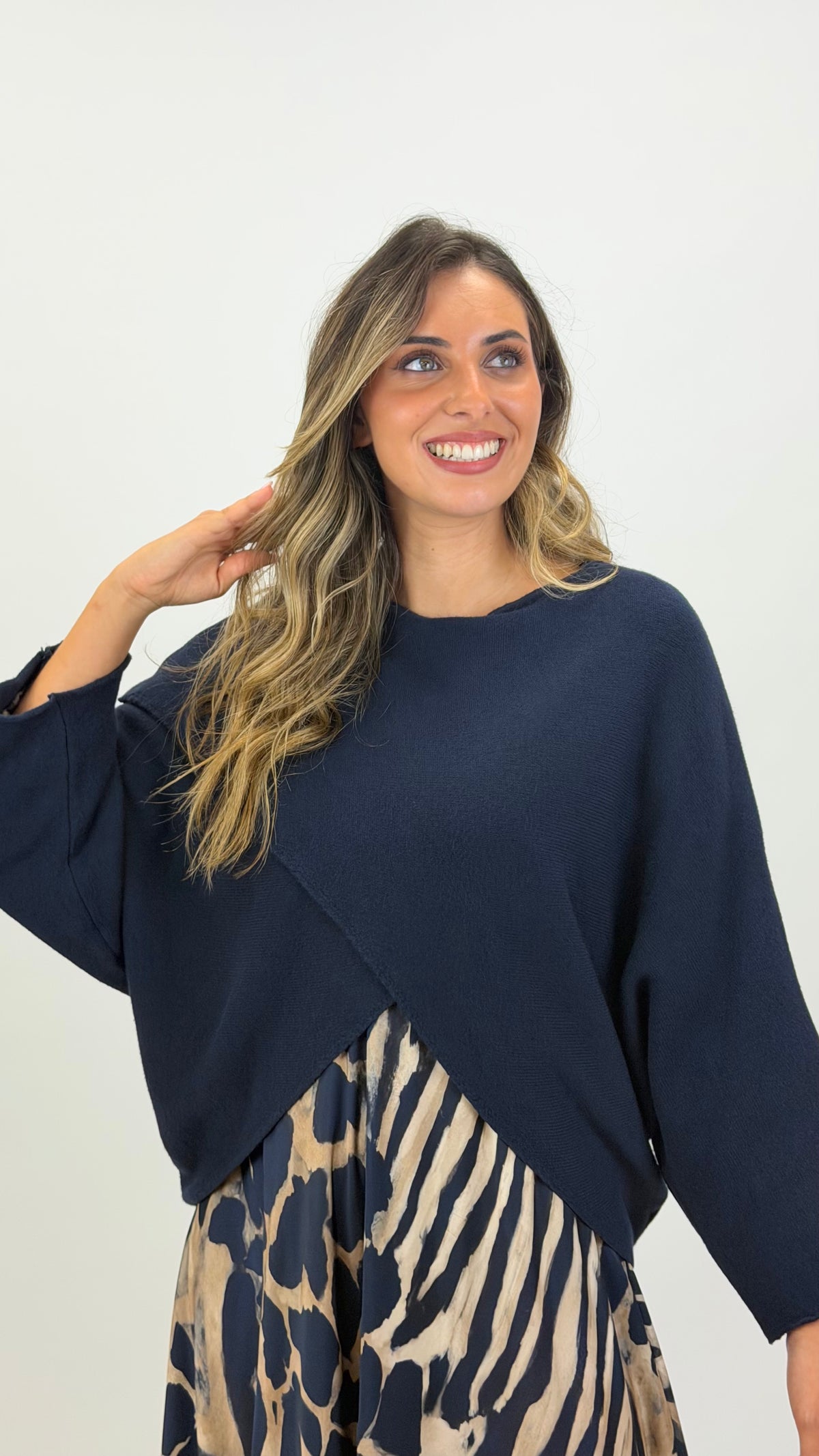 Camisola/poncho malha azul-marinho