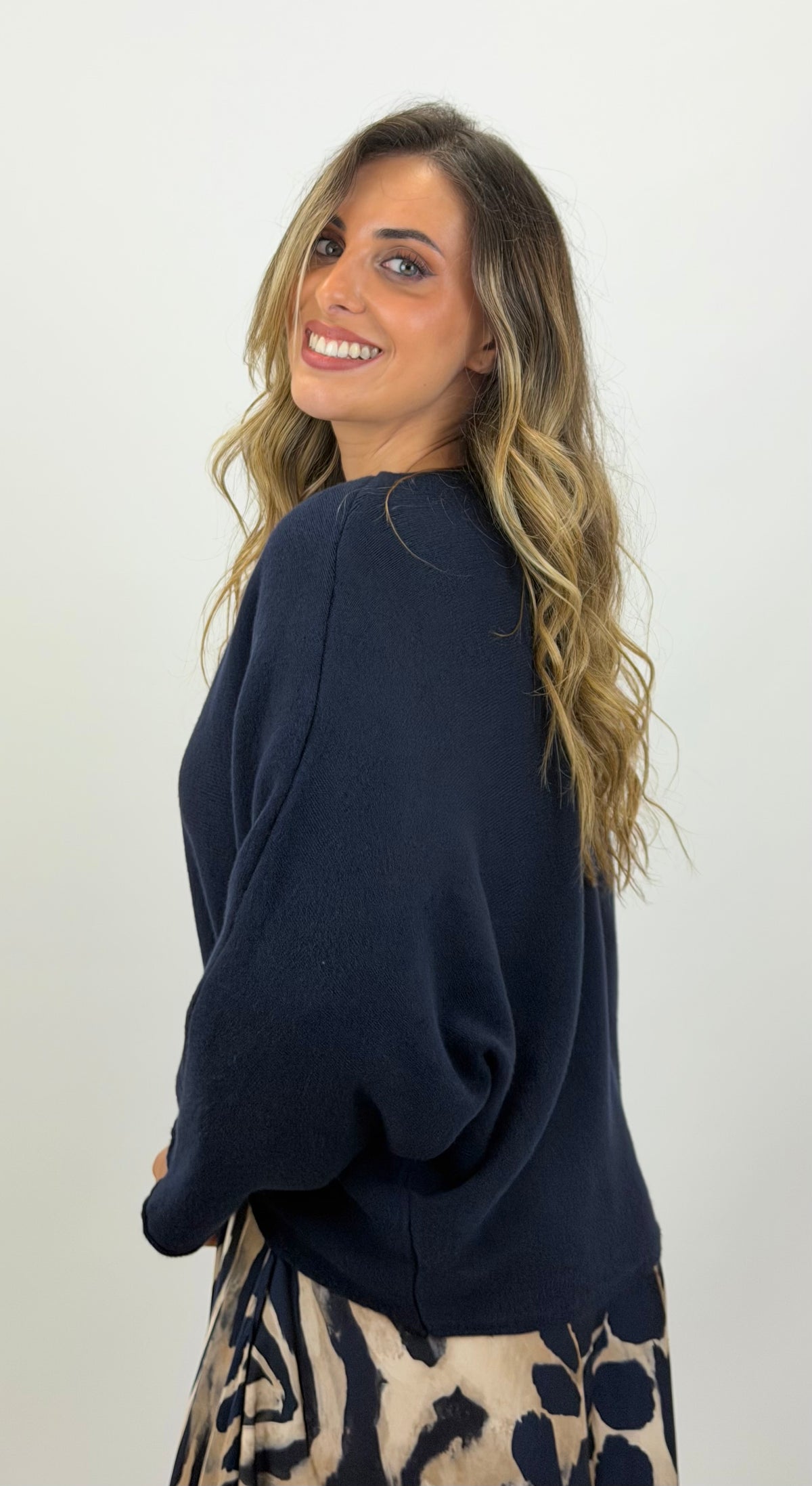 Camisola/poncho malha azul-marinho