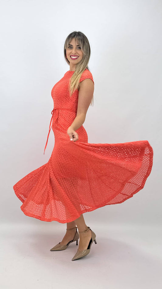 Vestido manga curta modelo sereia laranja