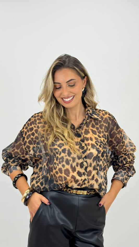 Blusa tecido fluído animal-print