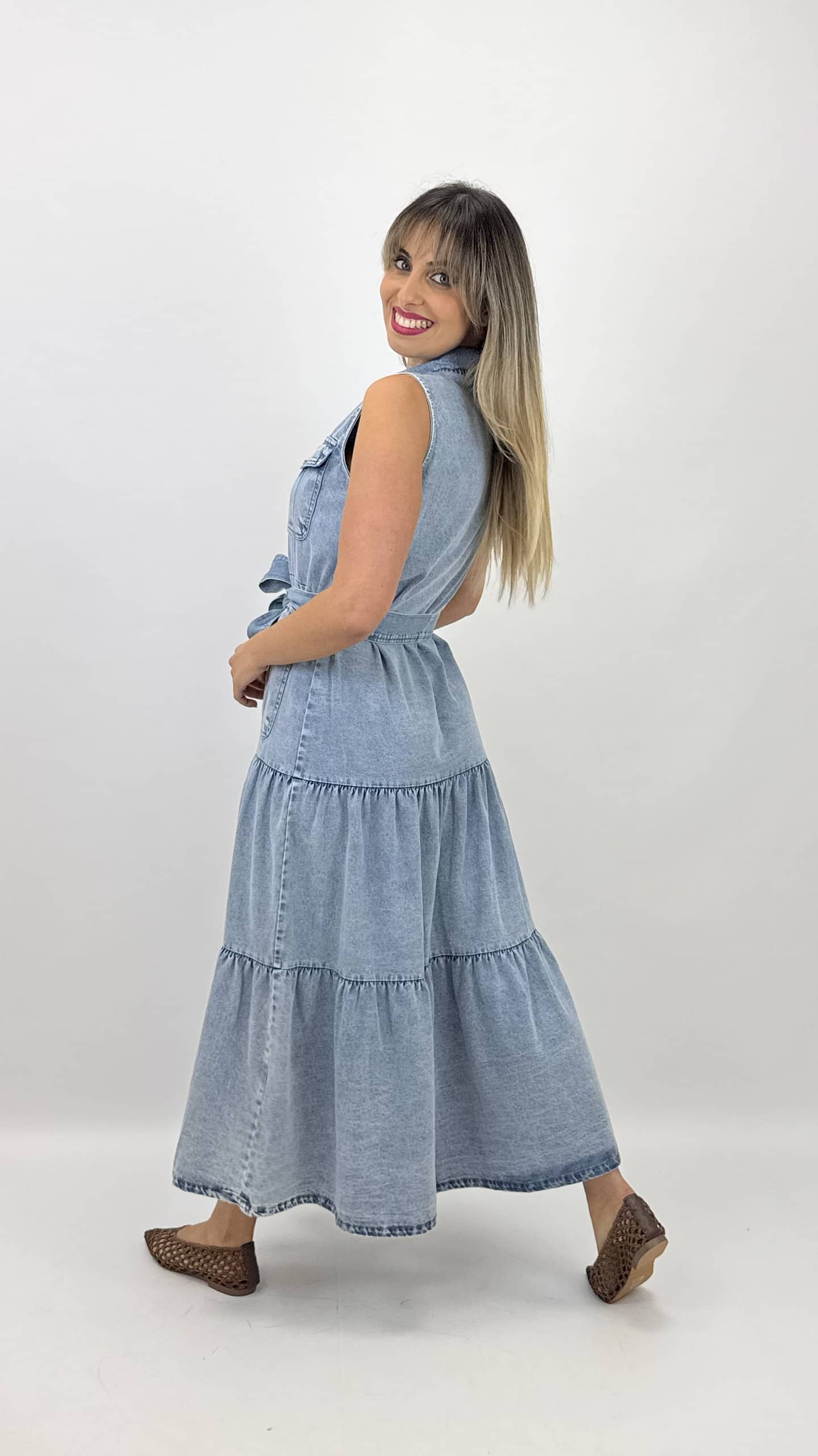 Vestido midi ganga-clara