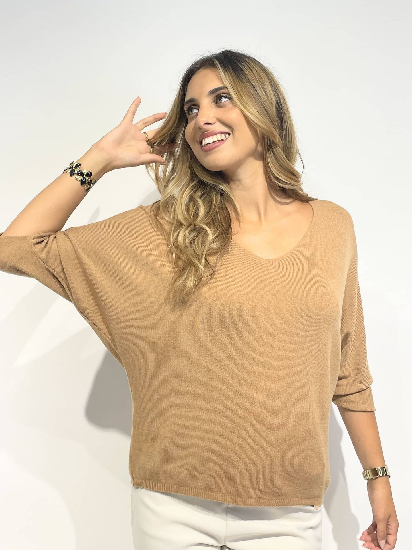 Camisola malha básica camel