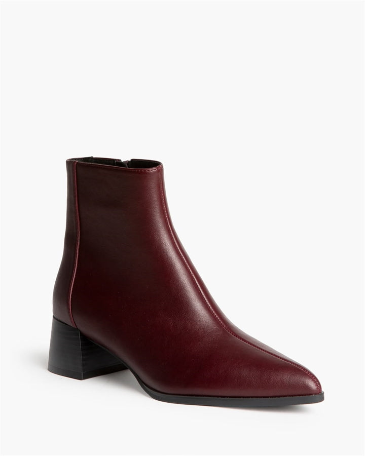Botim eco-pele tacão quadrado bordeaux