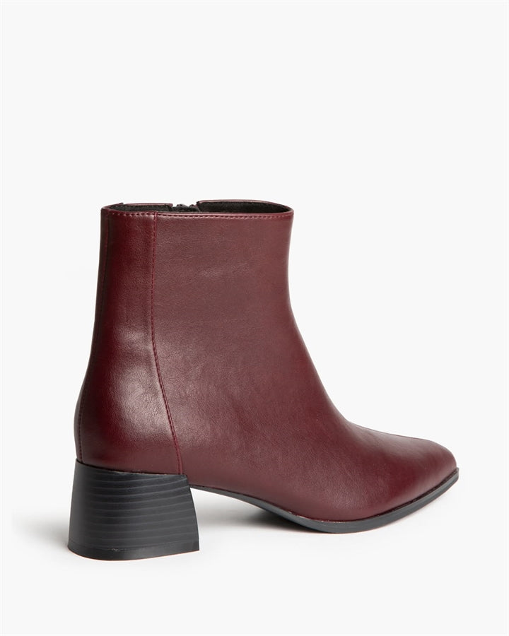 Botim eco-pele tacão quadrado bordeaux