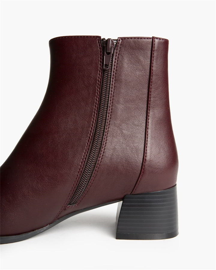 Botim eco-pele tacão quadrado bordeaux
