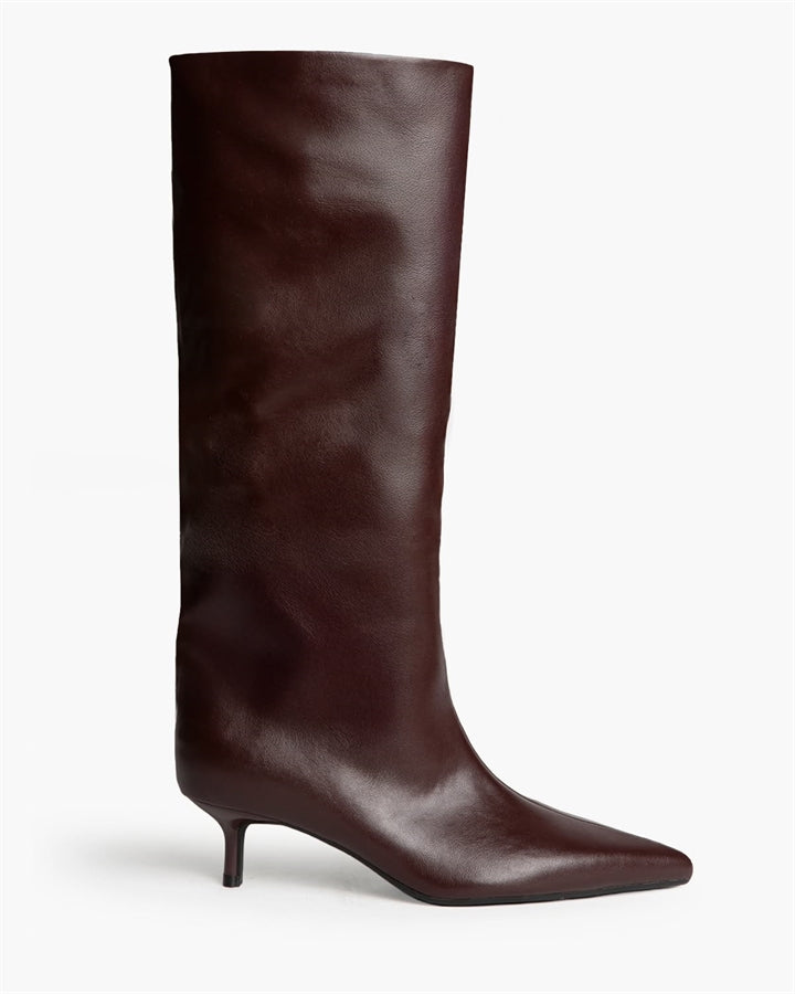 Bota cano-alto eco-pele bordeaux