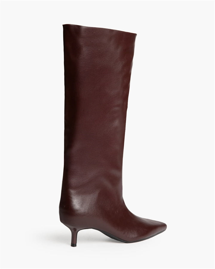 Bota cano-alto eco-pele bordeaux