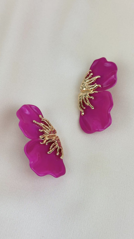 Brincos meia-flor rosa e dourado