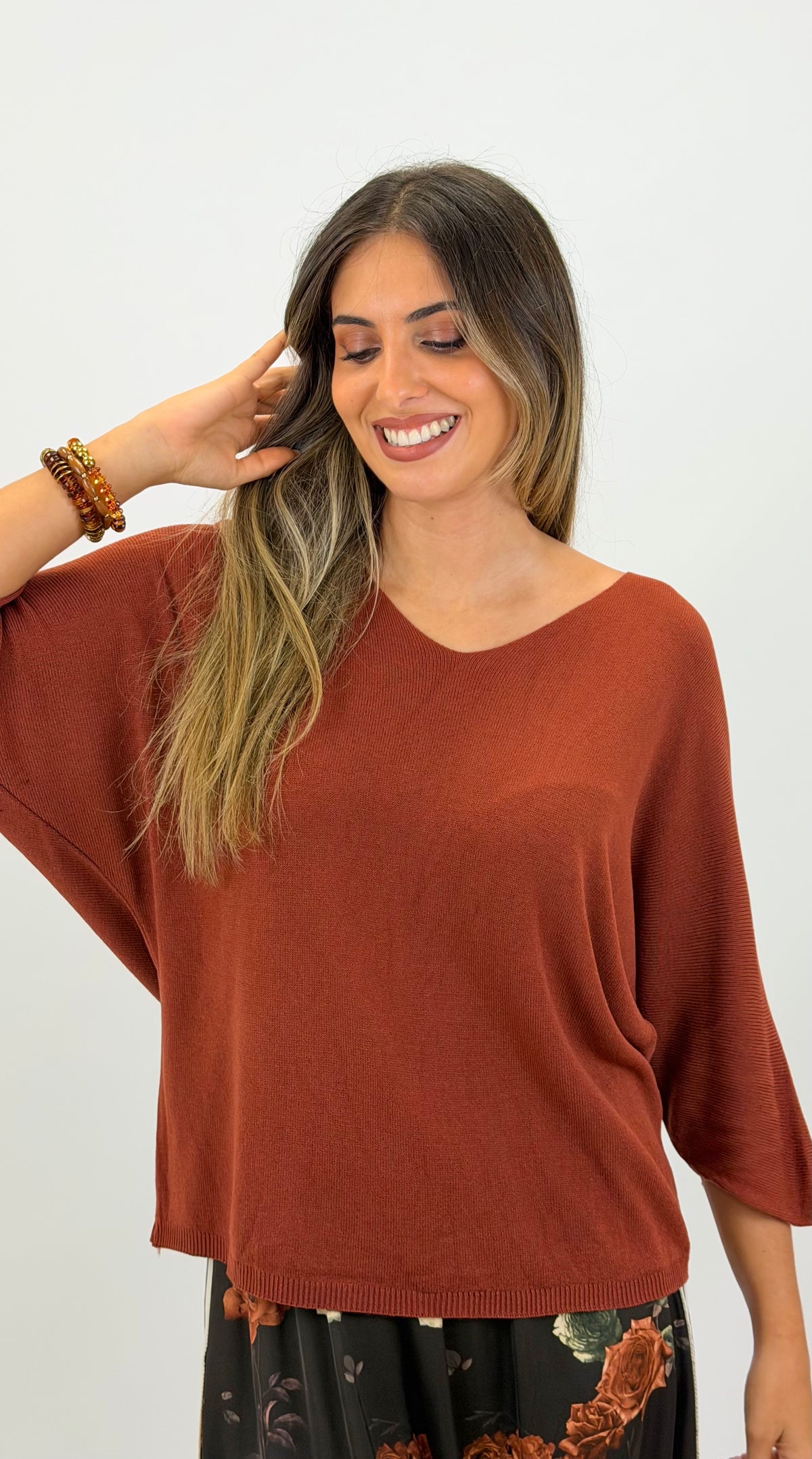 Camisola malha básica meia-estação telha